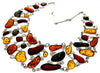 925 Sterling Silver & Genuine Baltic Amber Multi Stones Unique Heavy Exclusive Necklace - AD907