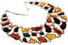 925 Sterling Silver & Genuine Baltic Amber Multi Stones Unique Heavy Exclusive Necklace - AD907