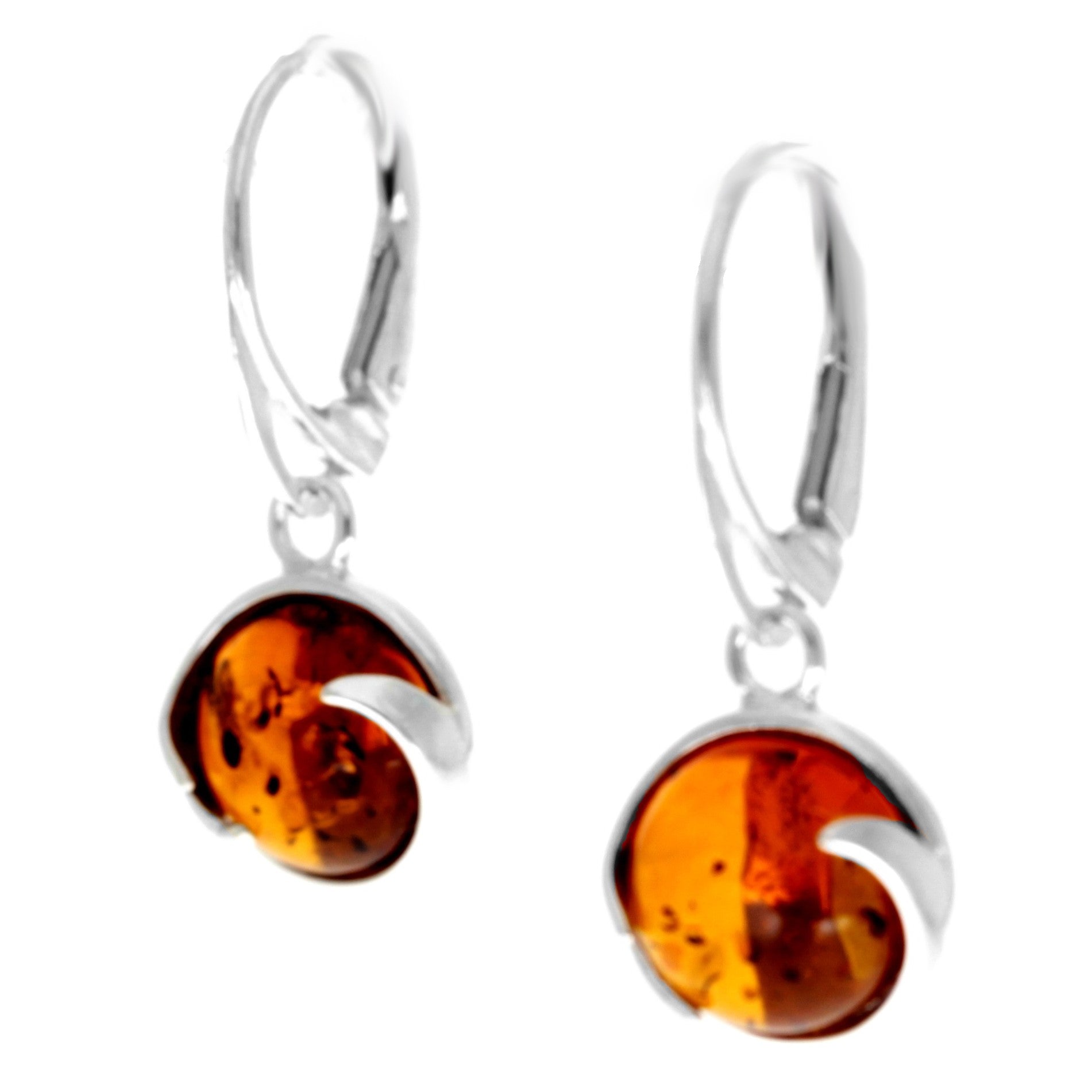 925 Sterling Silver & Genuine Baltic Amber Modern Drop Earrings - AE10