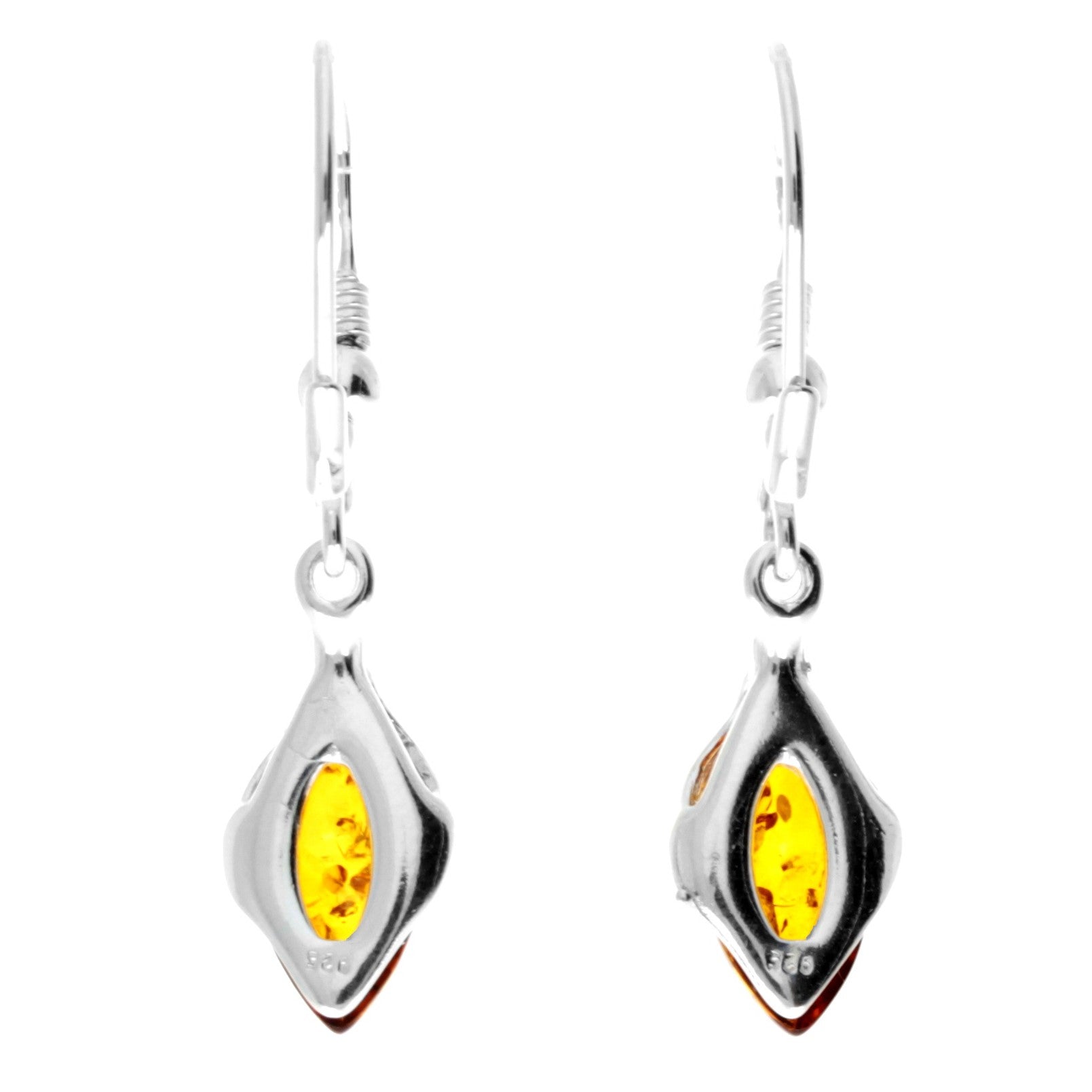 925 Sterling Silver & Genuine Baltic Amber Modern Drop Earrings - AE12