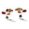 925 Sterling Silver & Genuine Baltic Amber Flower Drop Lever Back Earrings - AE13M