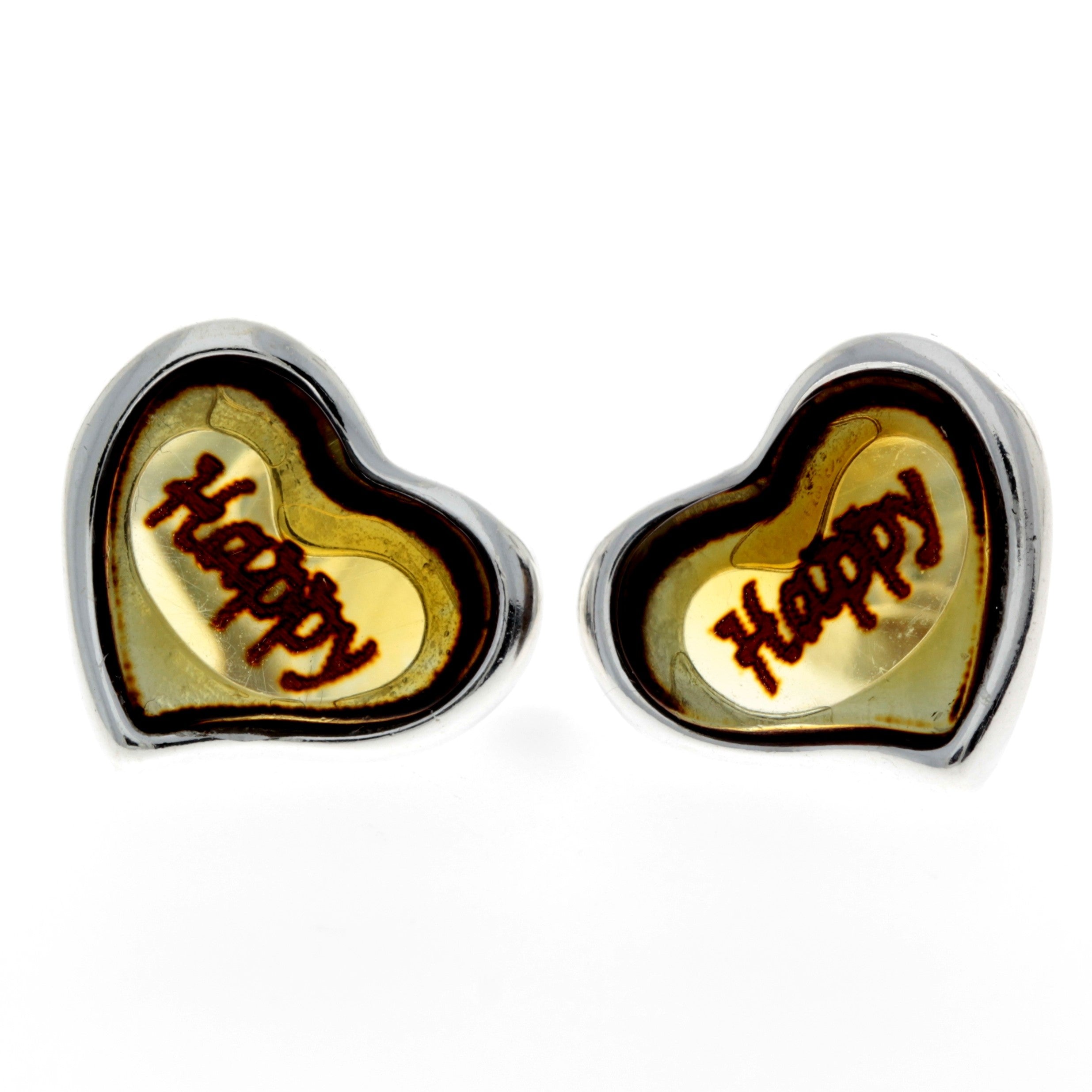 925 Sterling Silver & Baltic Amber Classic Heart Engraved Heart Studs Earrings - AC004