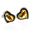 925 Sterling Silver & Baltic Amber Classic Heart Engraved Heart Studs Earrings - AC004