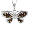 925 Sterling Silver & Genuine Baltic Amber Butterfly Pendant - AD217