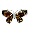 925 Sterling Silver & Baltic Amber Butterfly Engraved Brooch - AC800