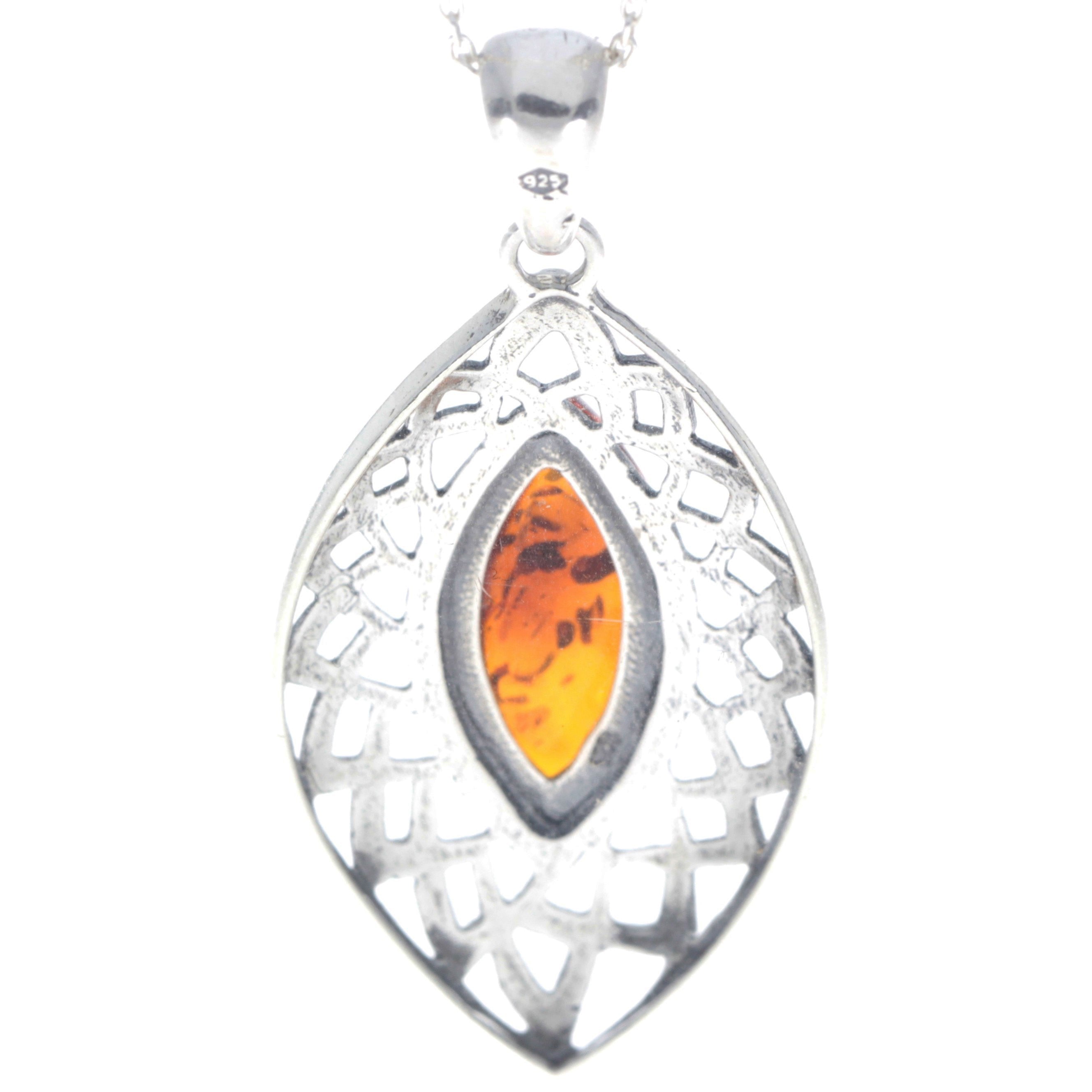 925 Sterling Silver & Genuine Baltic Amber Large Classic Celtic Pendant - AP05