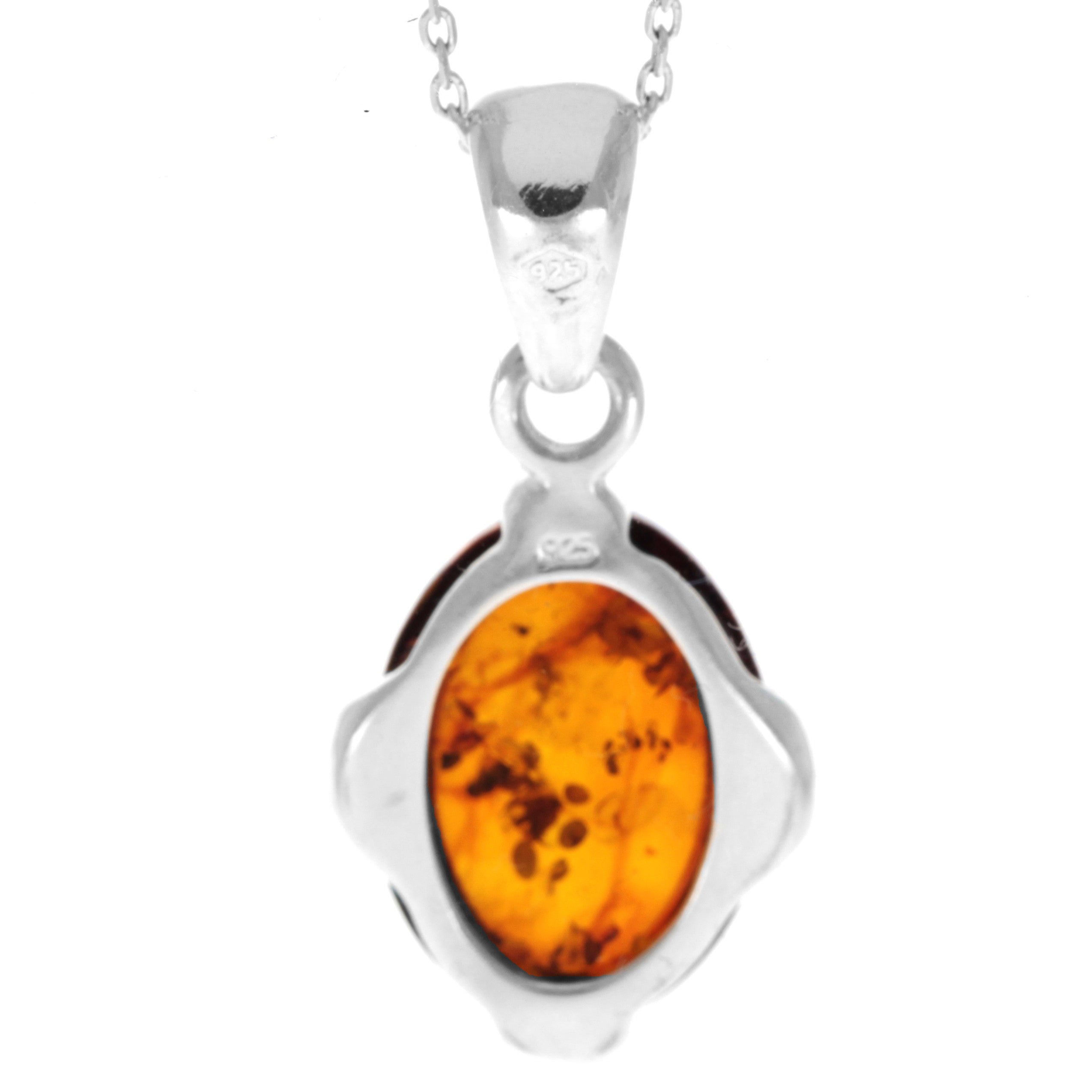 925 Sterling Silver & Genuine Baltic Amber Classic Oval Pendant - 573