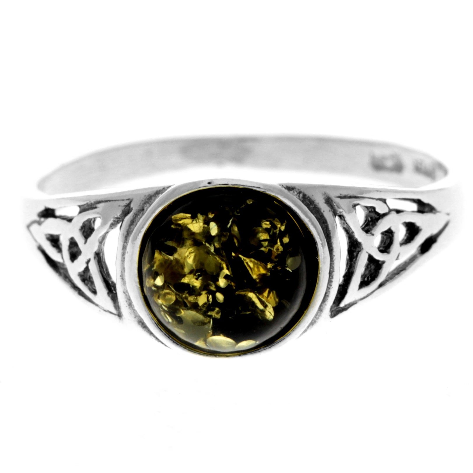 925 Sterling Silver & Genuine Baltic Amber Celtic Ring - AR5