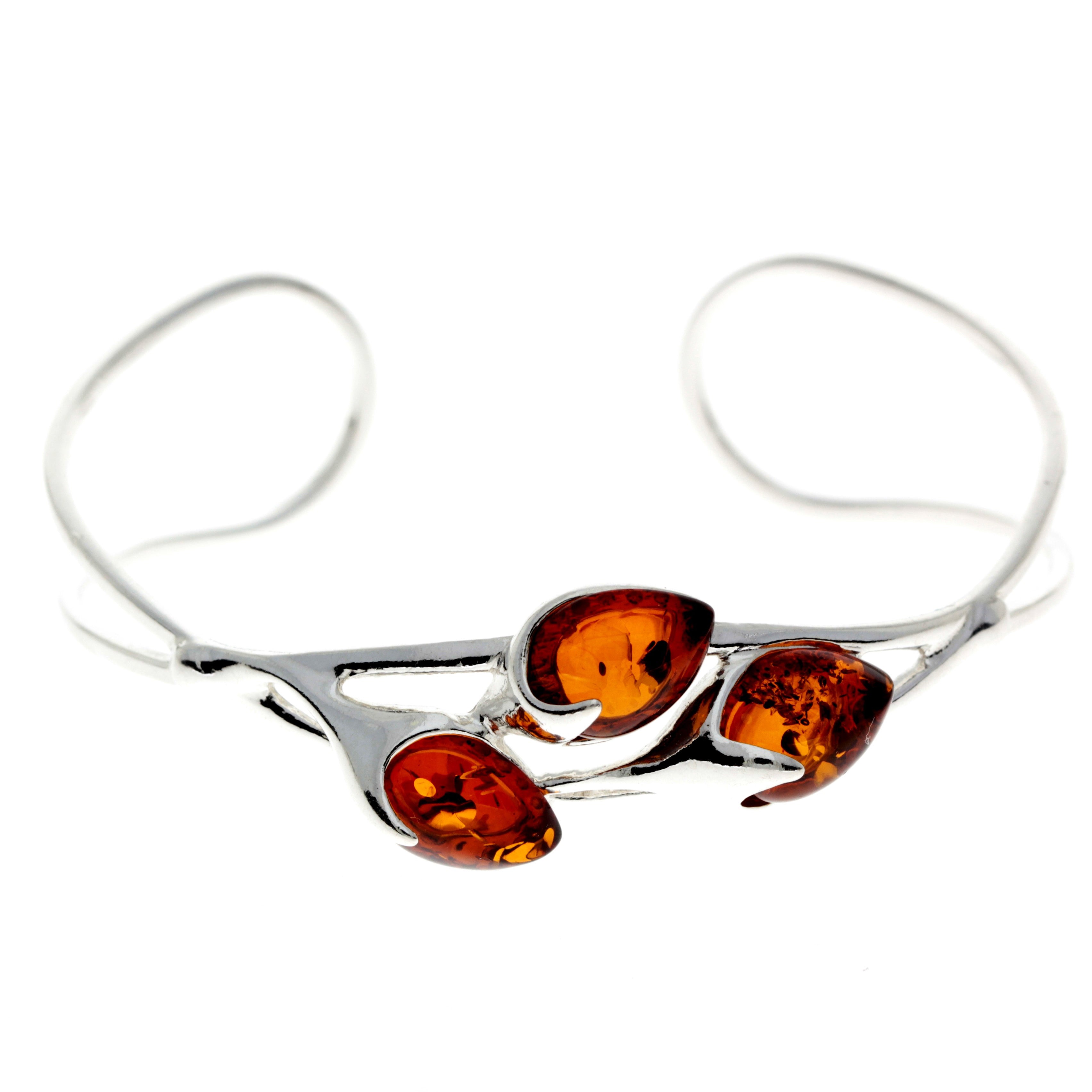 Beautiful Designer Silver Bangle with 3 Baltic Amber Stones - BL0054