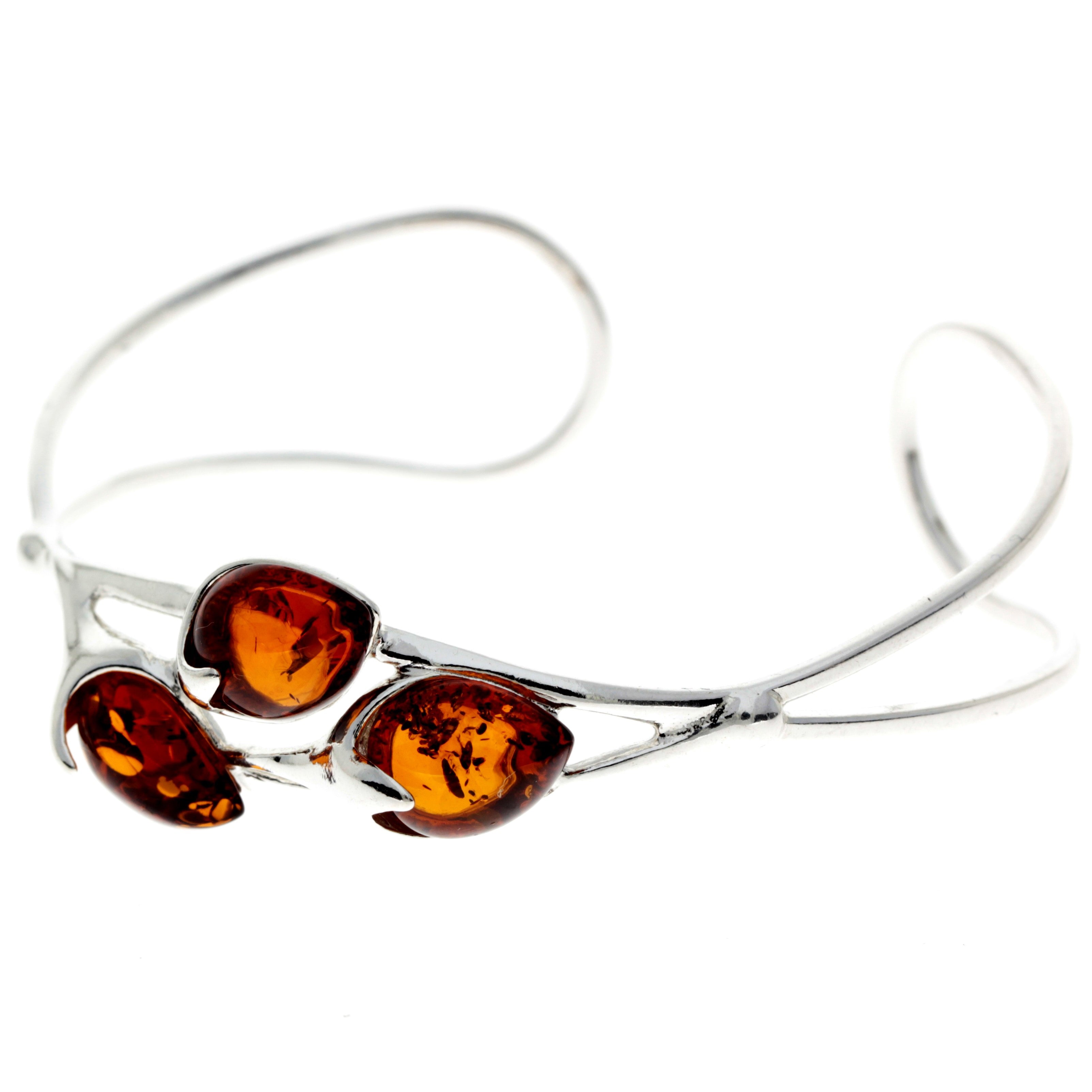 Beautiful Designer Silver Bangle with 3 Baltic Amber Stones - BL0054