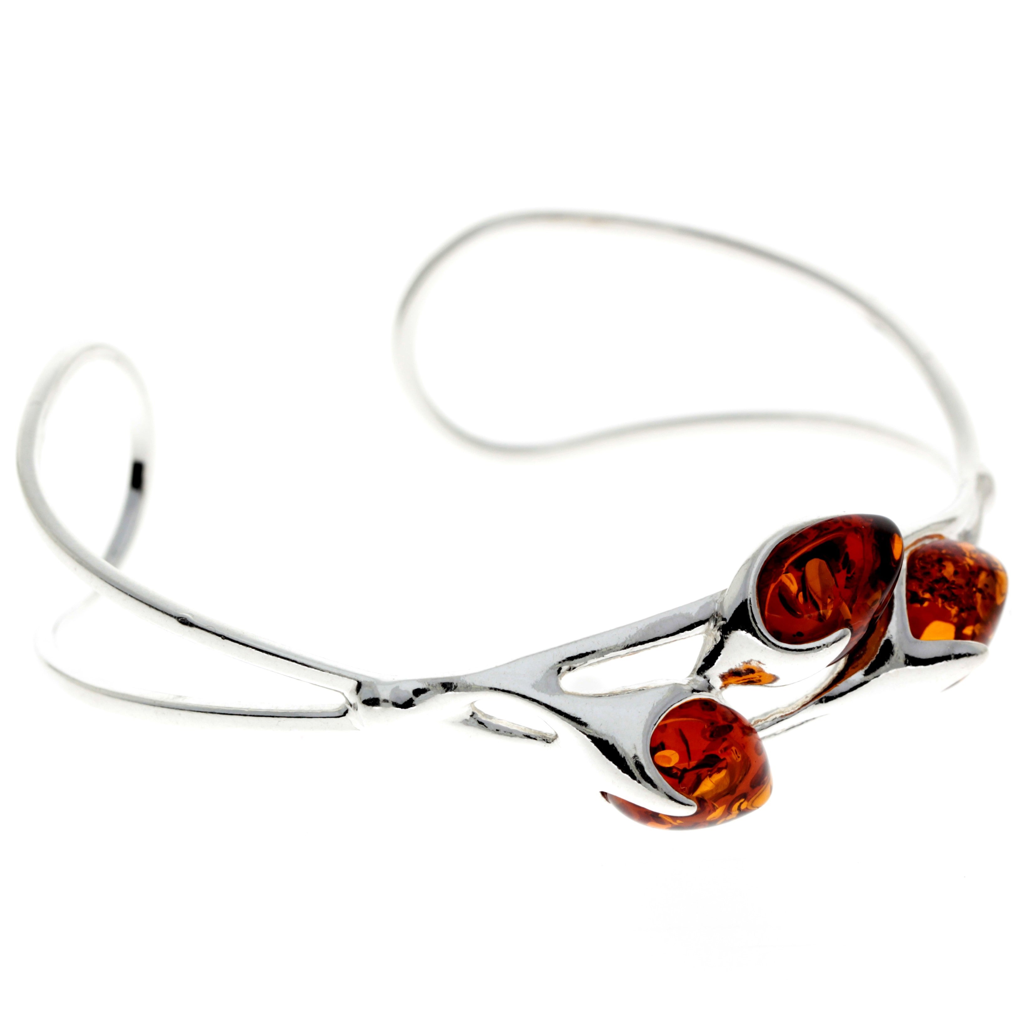 Beautiful Designer Silver Bangle with 3 Baltic Amber Stones - BL0054