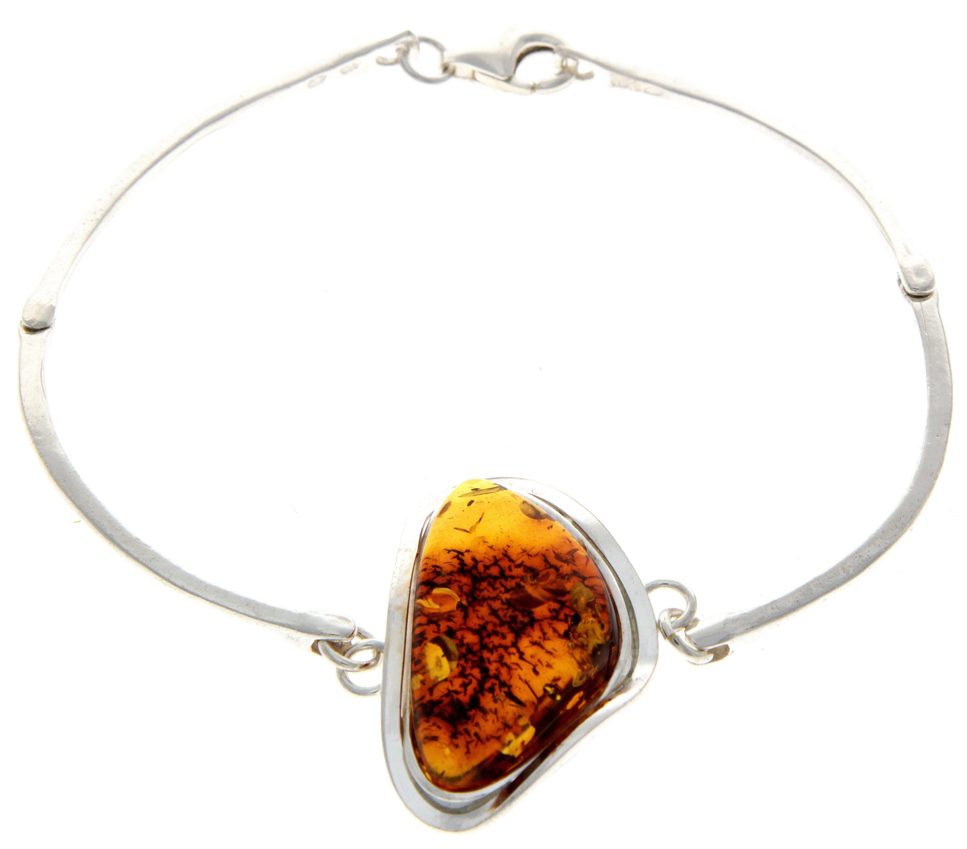 925 Sterling Silver & Genuine Cognac Baltic Amber Exclusive Bangle - BL0130