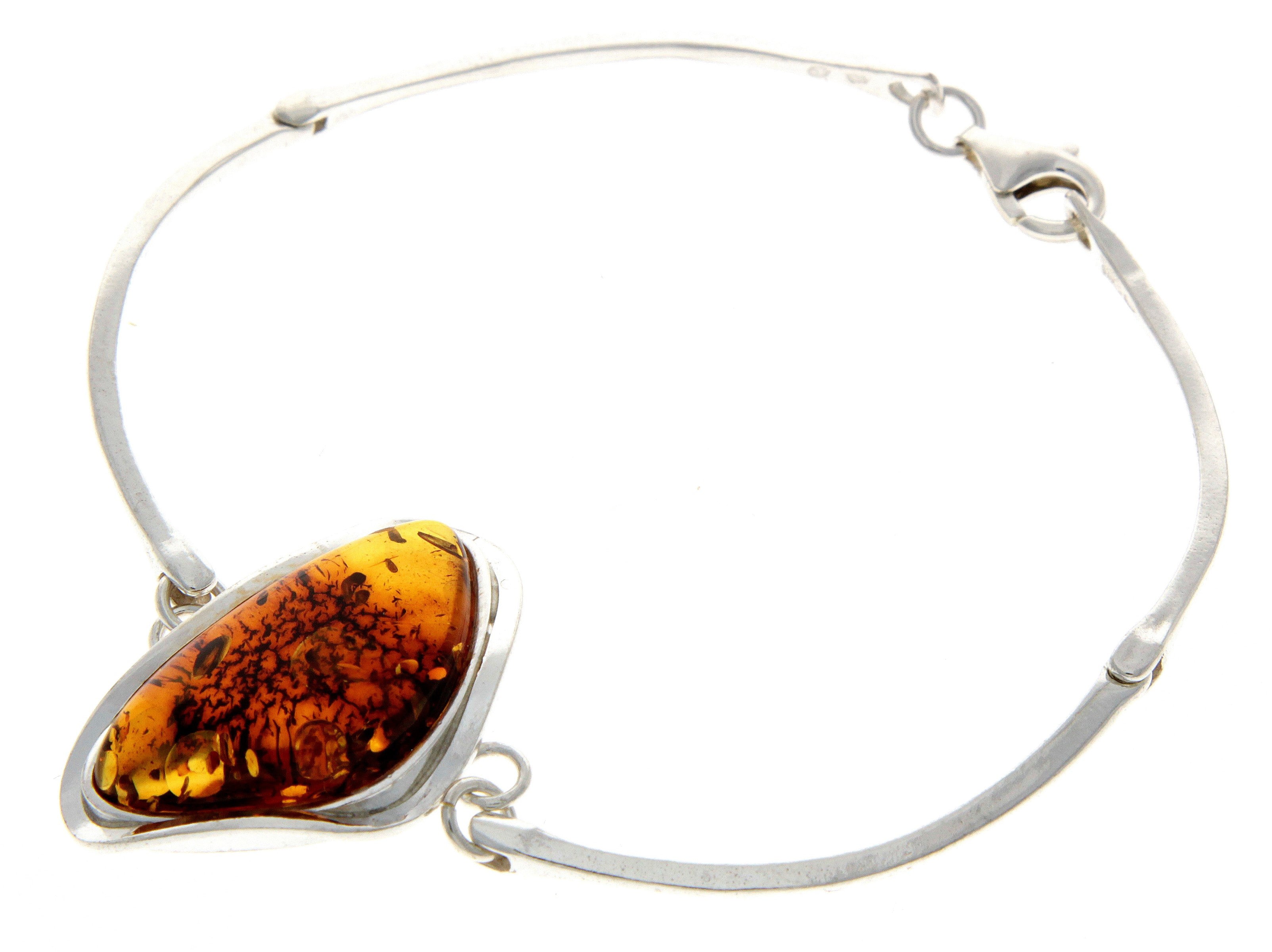 925 Sterling Silver & Genuine Cognac Baltic Amber Exclusive Bangle - BL0130