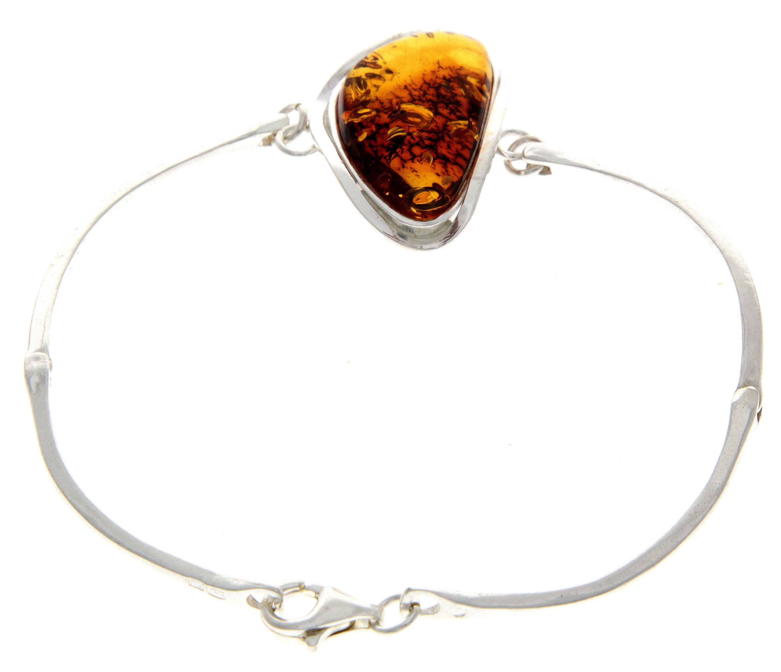 925 Sterling Silver & Genuine Cognac Baltic Amber Exclusive Bangle - BL0130