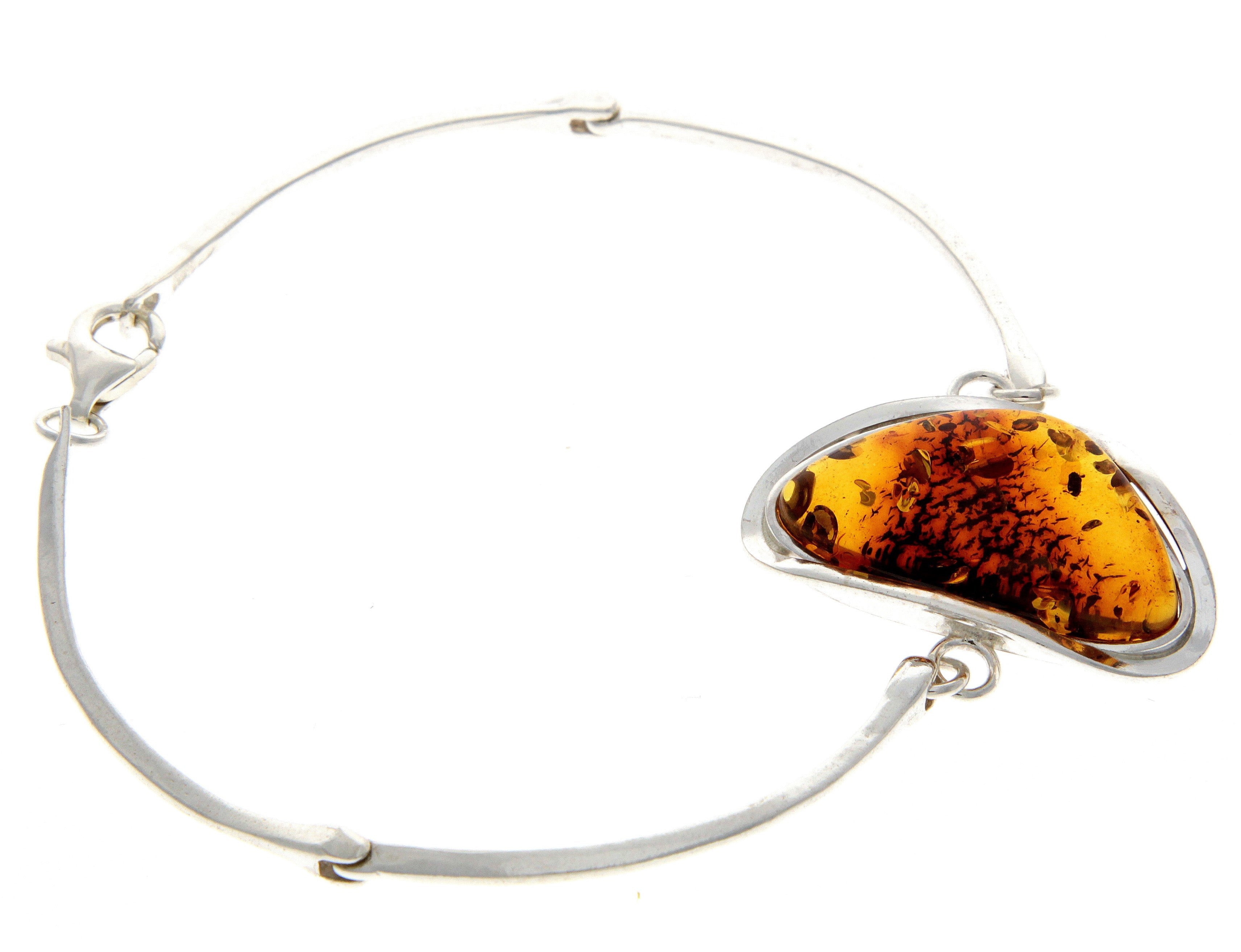 925 Sterling Silver & Genuine Cognac Baltic Amber Exclusive Bangle - BL0130