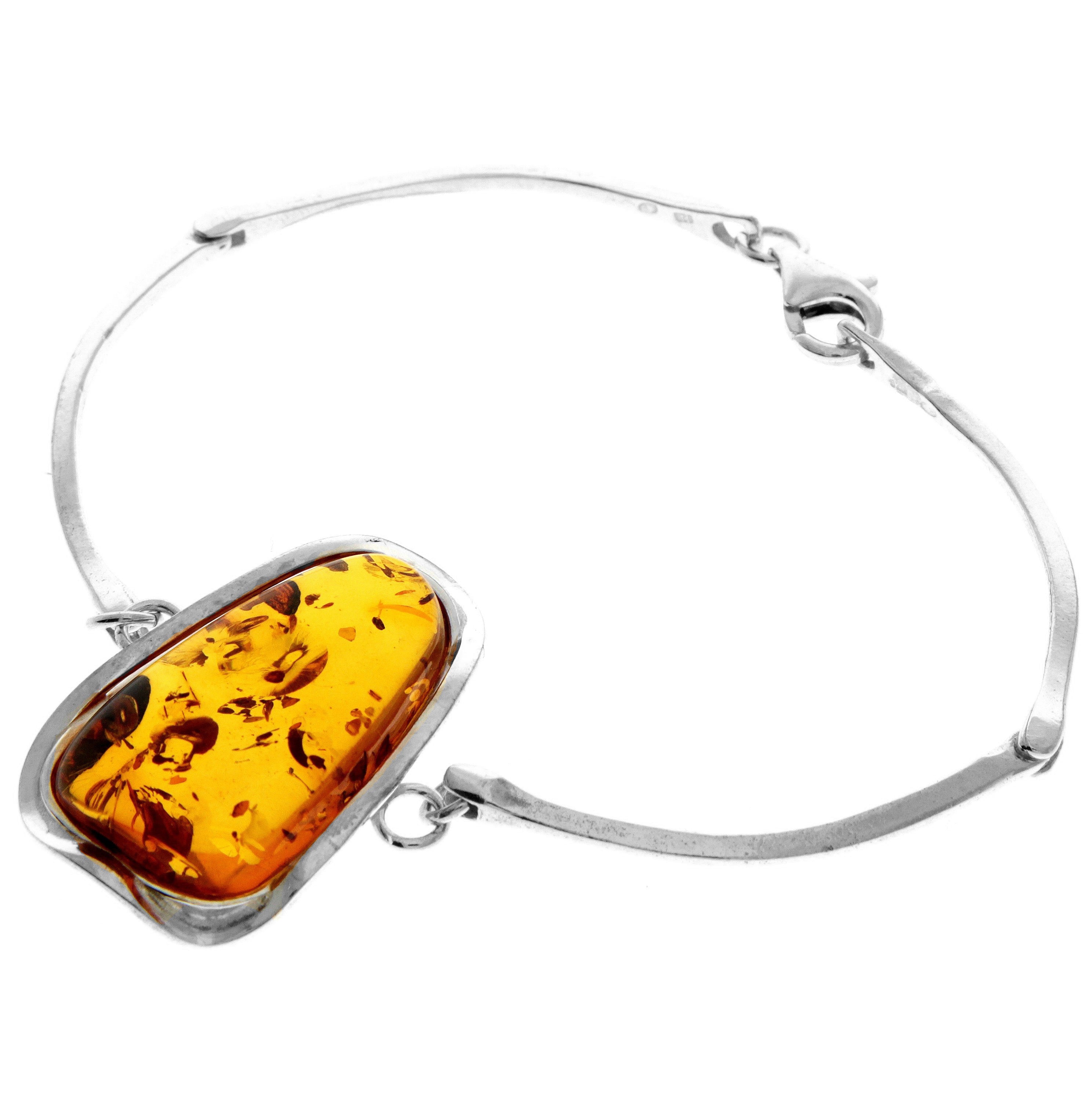 925 Sterling Silver & Genuine Cognac Baltic Amber Exclusive Bangle - BL0131