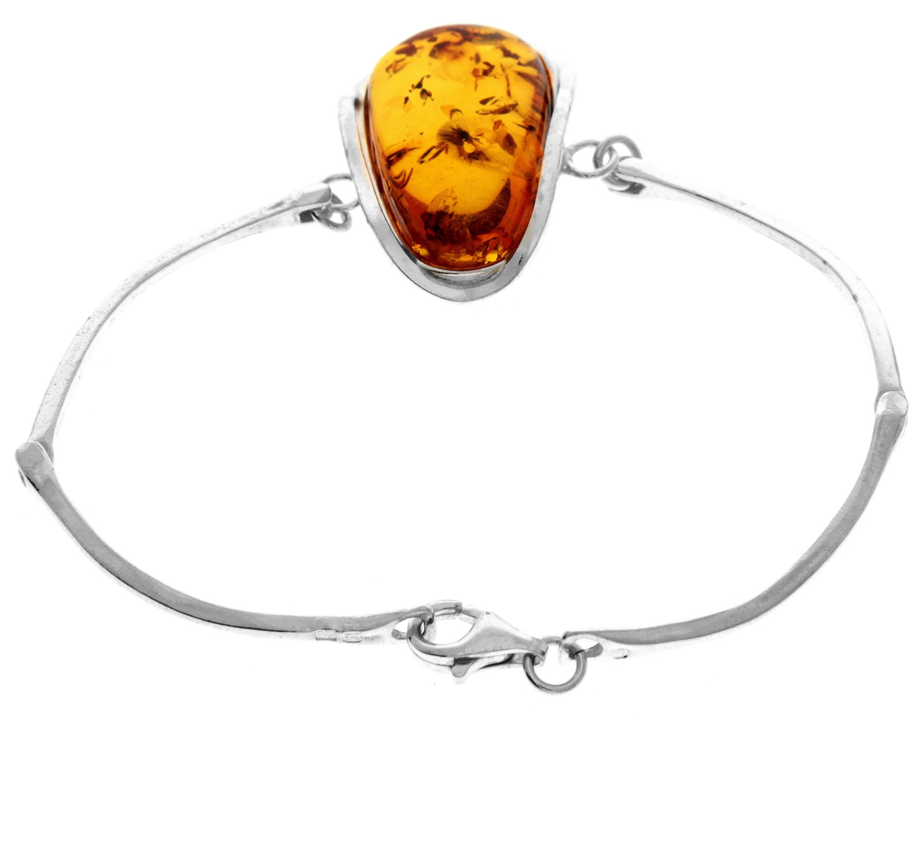 925 Sterling Silver & Genuine Cognac Baltic Amber Exclusive Bangle - BL0131