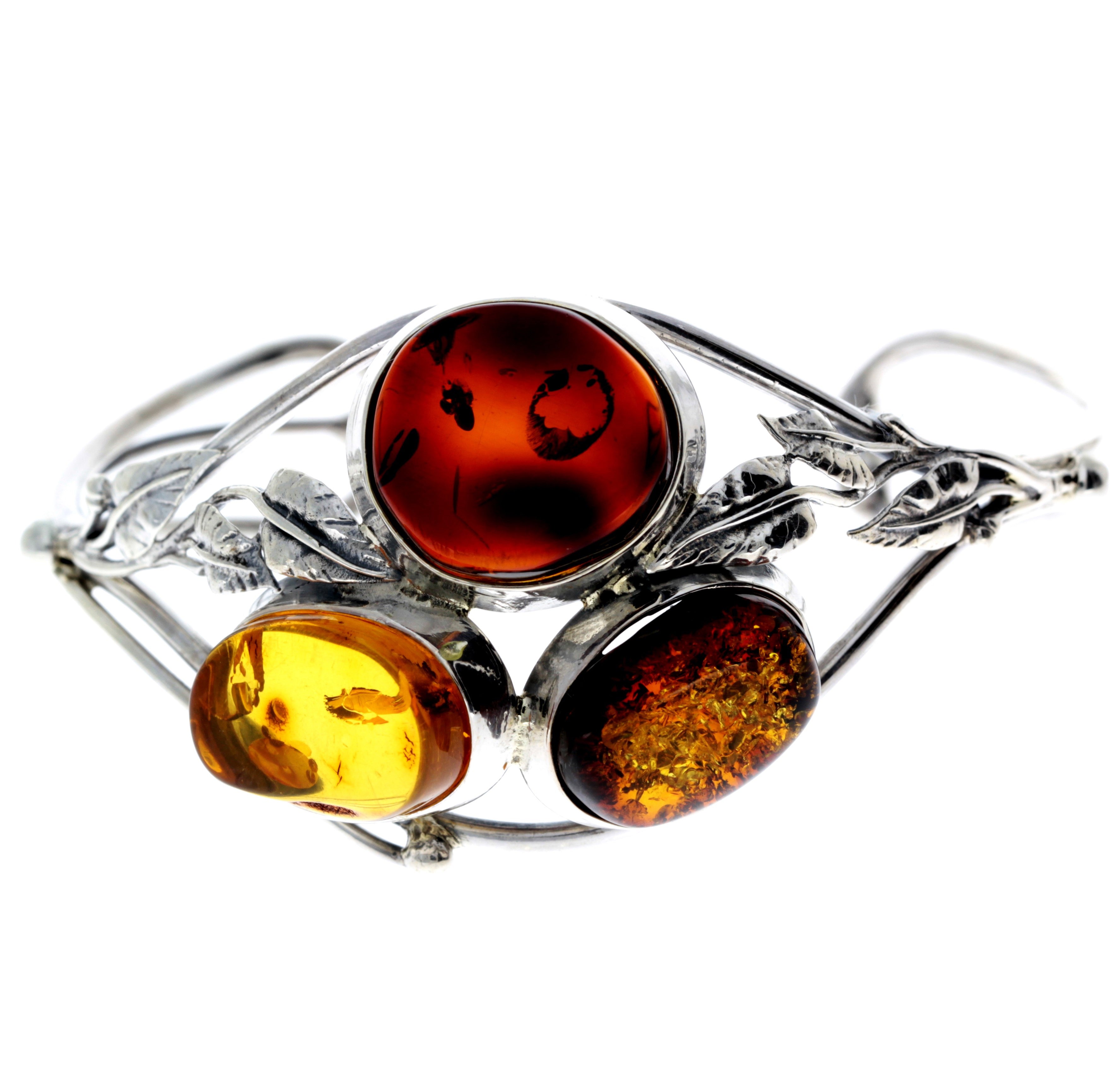 925 Sterling Silver & Genuine Cognac Baltic Amber Exclusive Bangle - BL0147