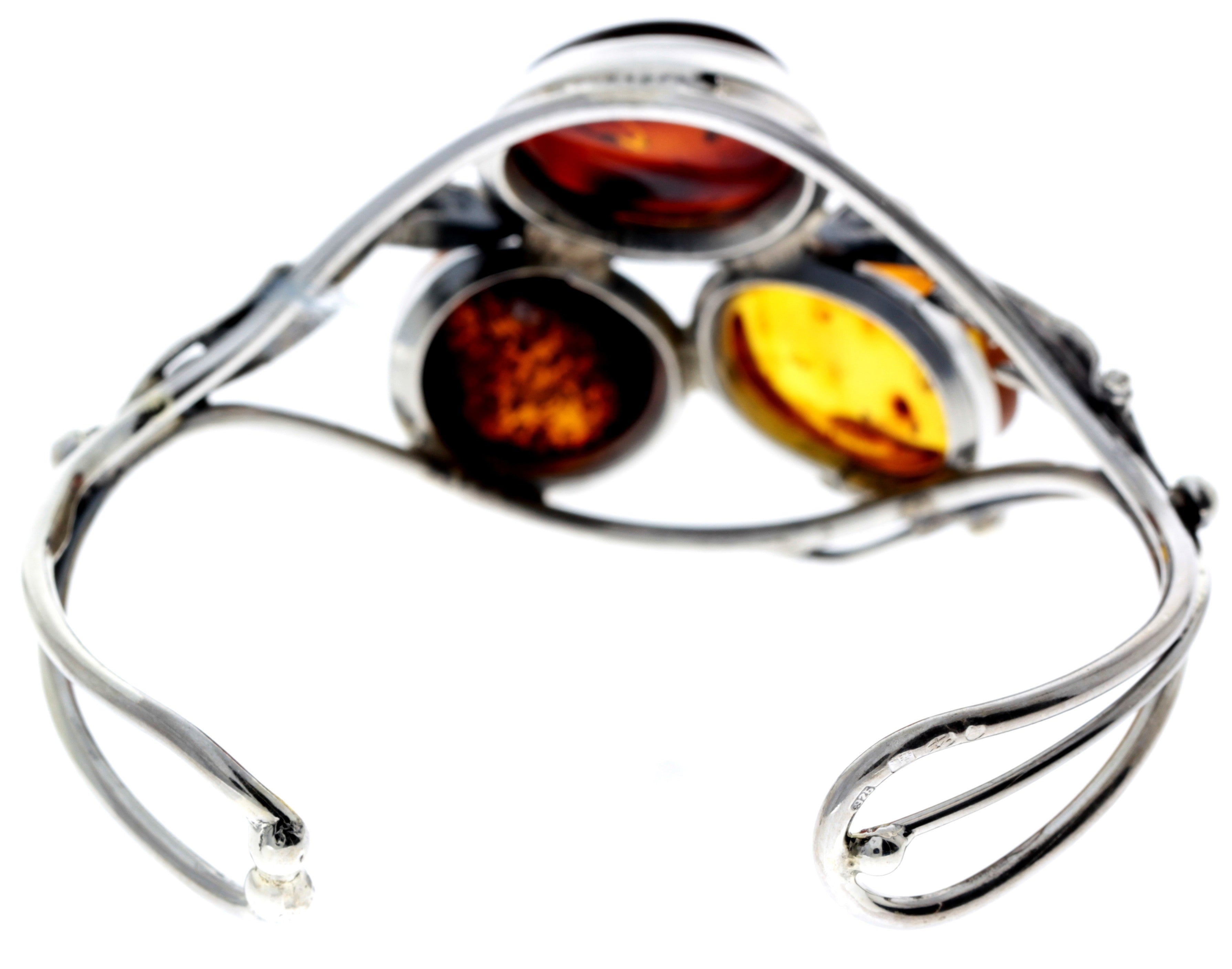 925 Sterling Silver & Genuine Cognac Baltic Amber Exclusive Bangle - BL0147