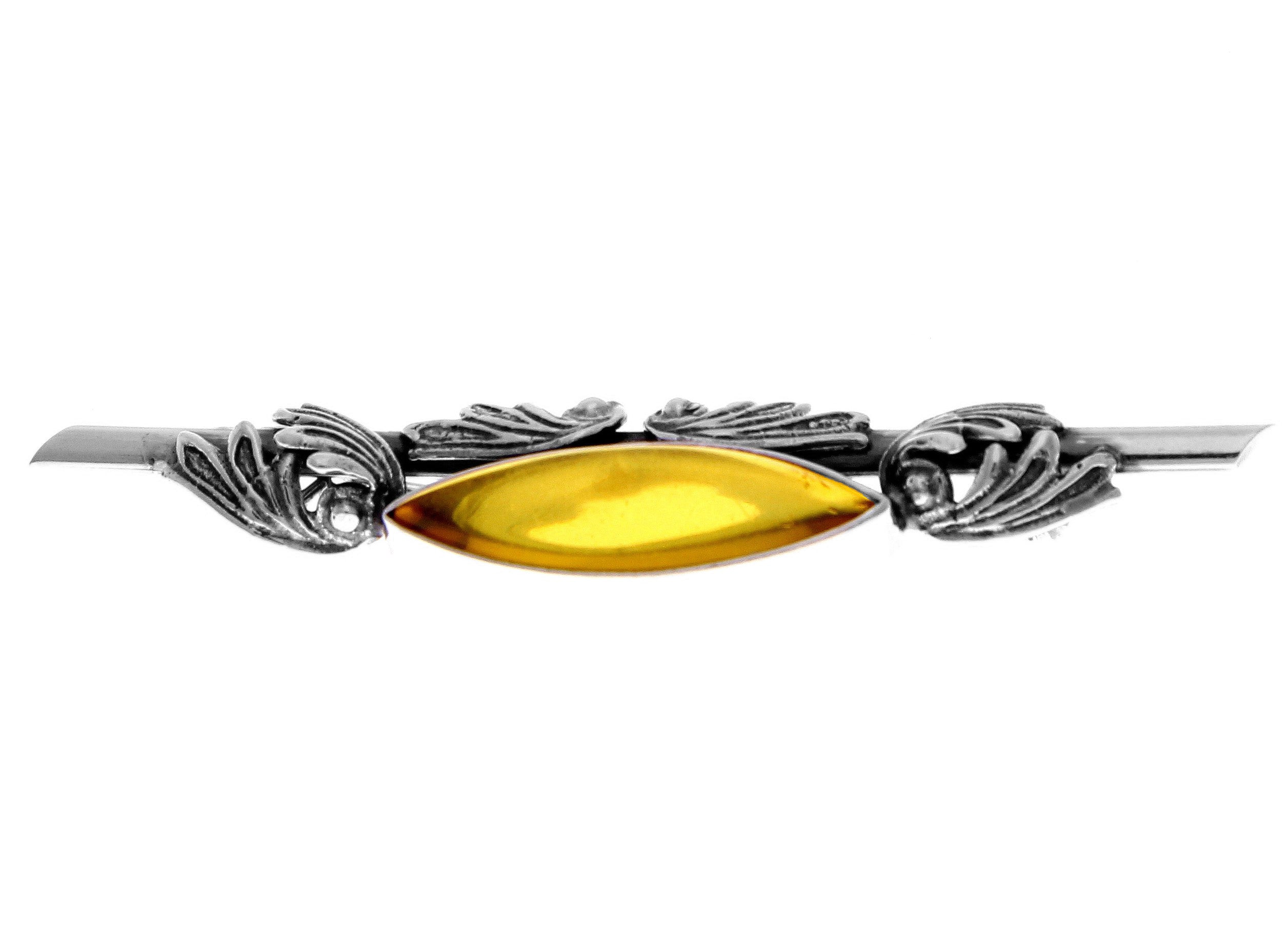 925 Sterling Silver & Baltic Amber Unique Amber Brooch - BR0123