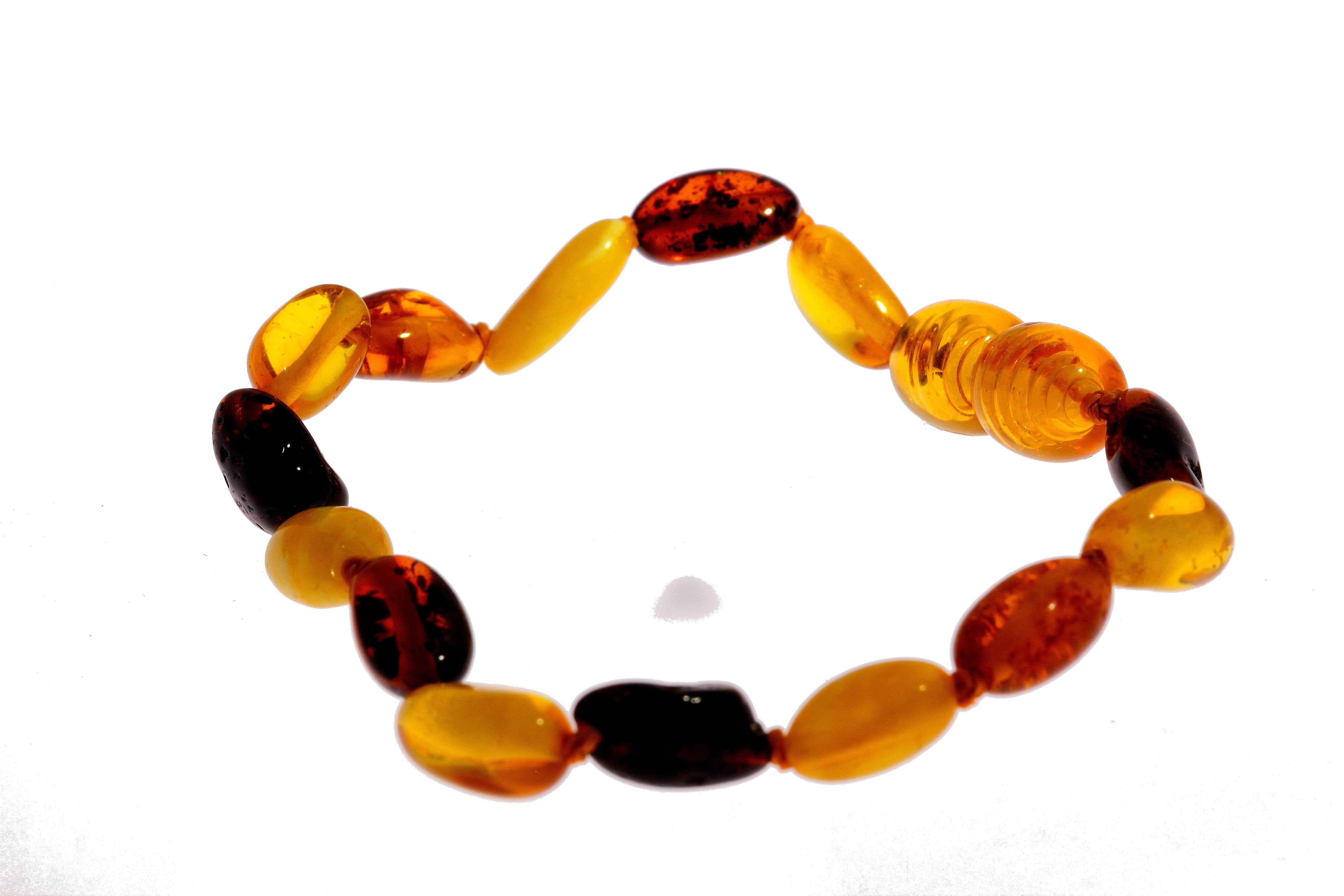 Certified Baltic Amber Beans Beads Bracelet in Mixed Colours - Sizes Baby to Adult - SilverAmberJewellery