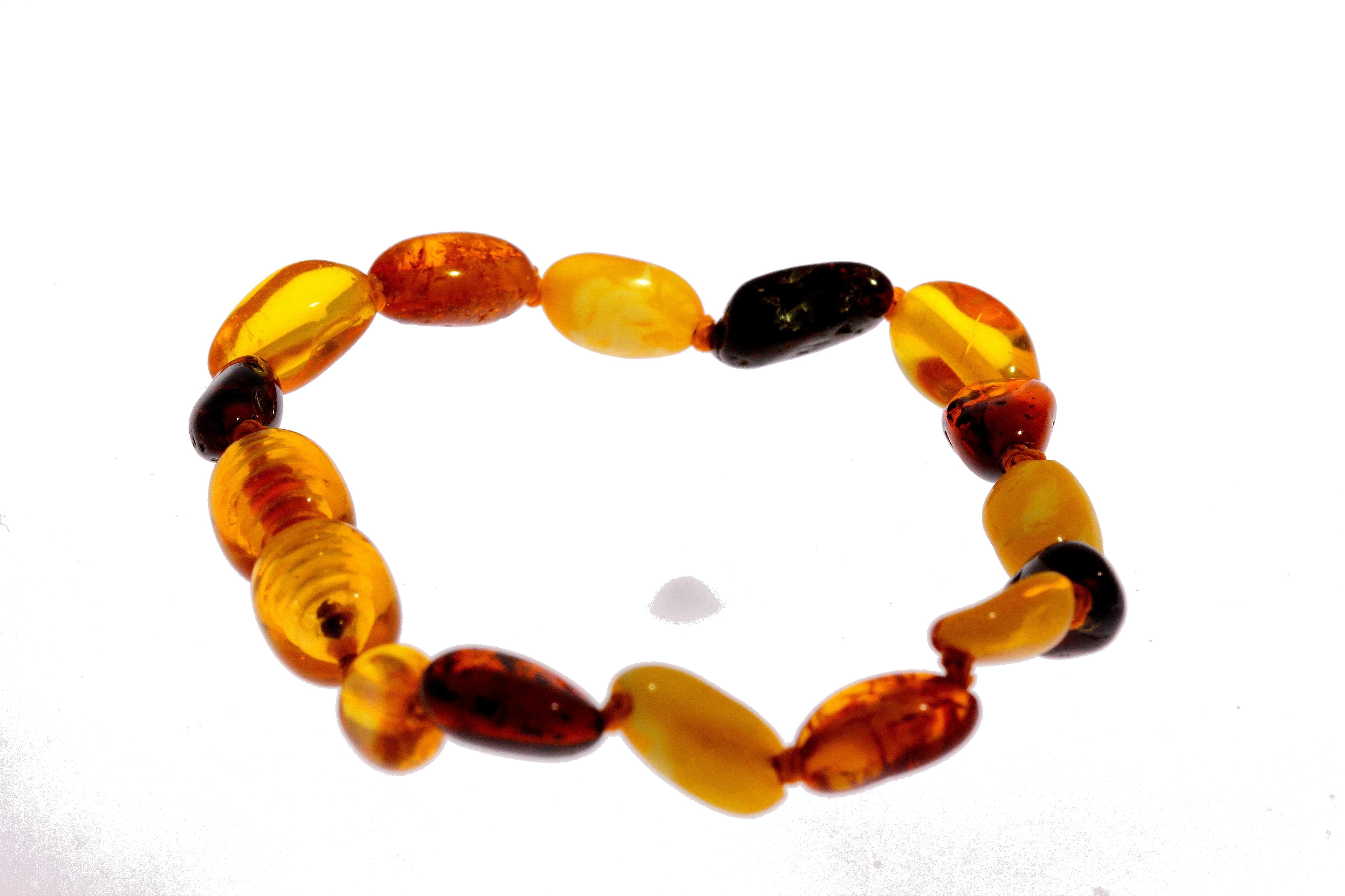 Certified Baltic Amber Beans Beads Bracelet in Mixed Colours - Sizes Baby to Adult - SilverAmberJewellery