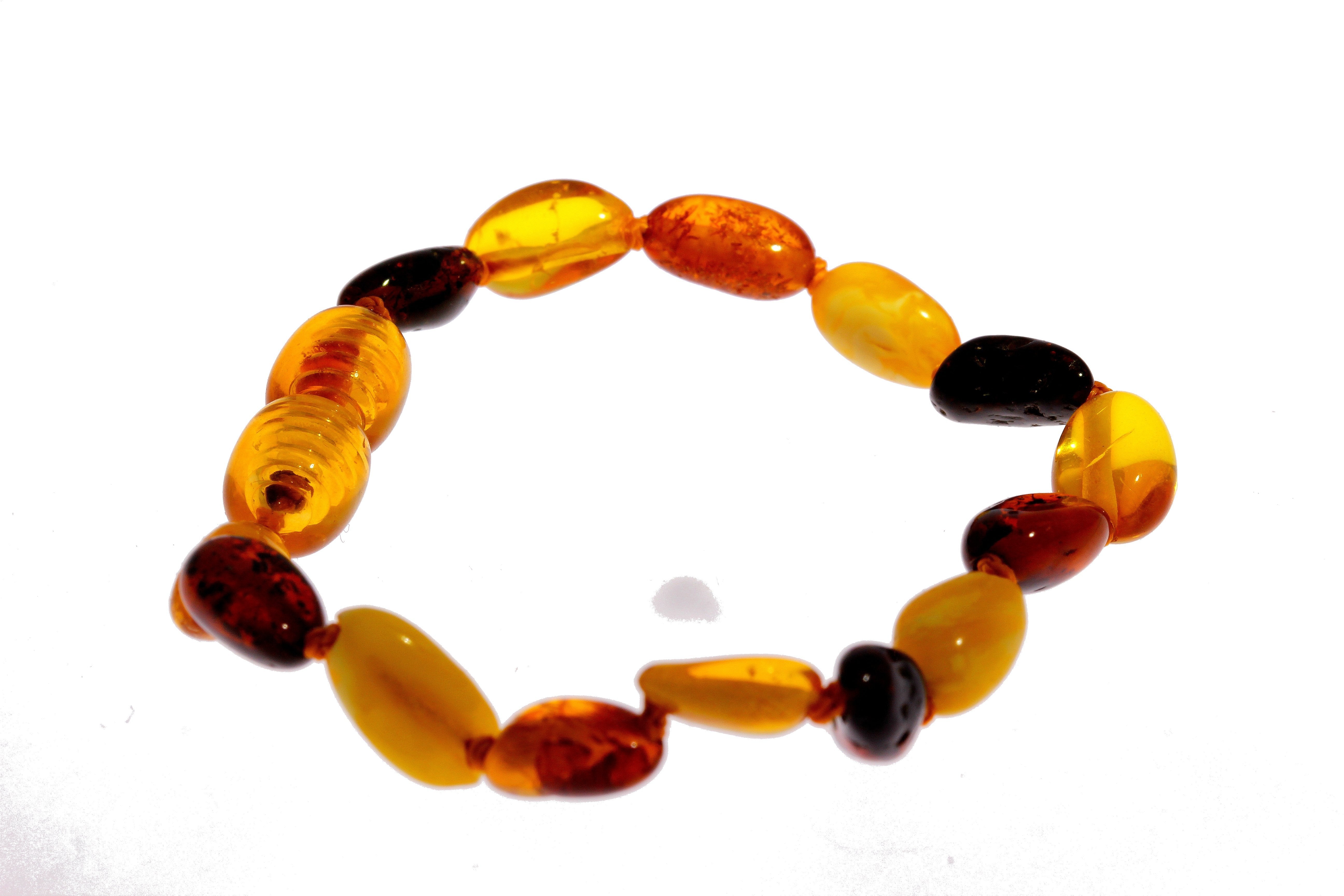 Certified Baltic Amber Beans Beads Bracelet in Mixed Colours - Sizes Baby to Adult - SilverAmberJewellery