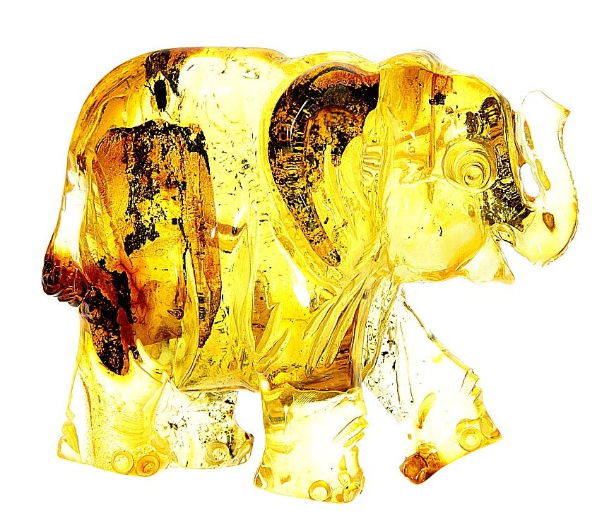 Figurine Superb Quality Handmade Natural Carved Elephant made of Genuine Baltic Amber - CRV63