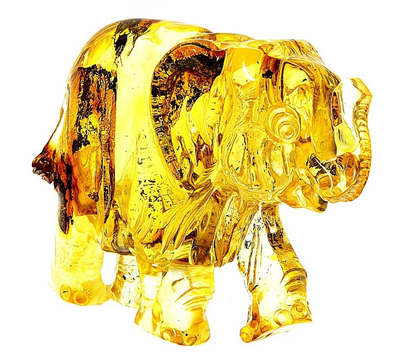 Figurine Superb Quality Handmade Natural Carved Elephant made of Genuine Baltic Amber - CRV63