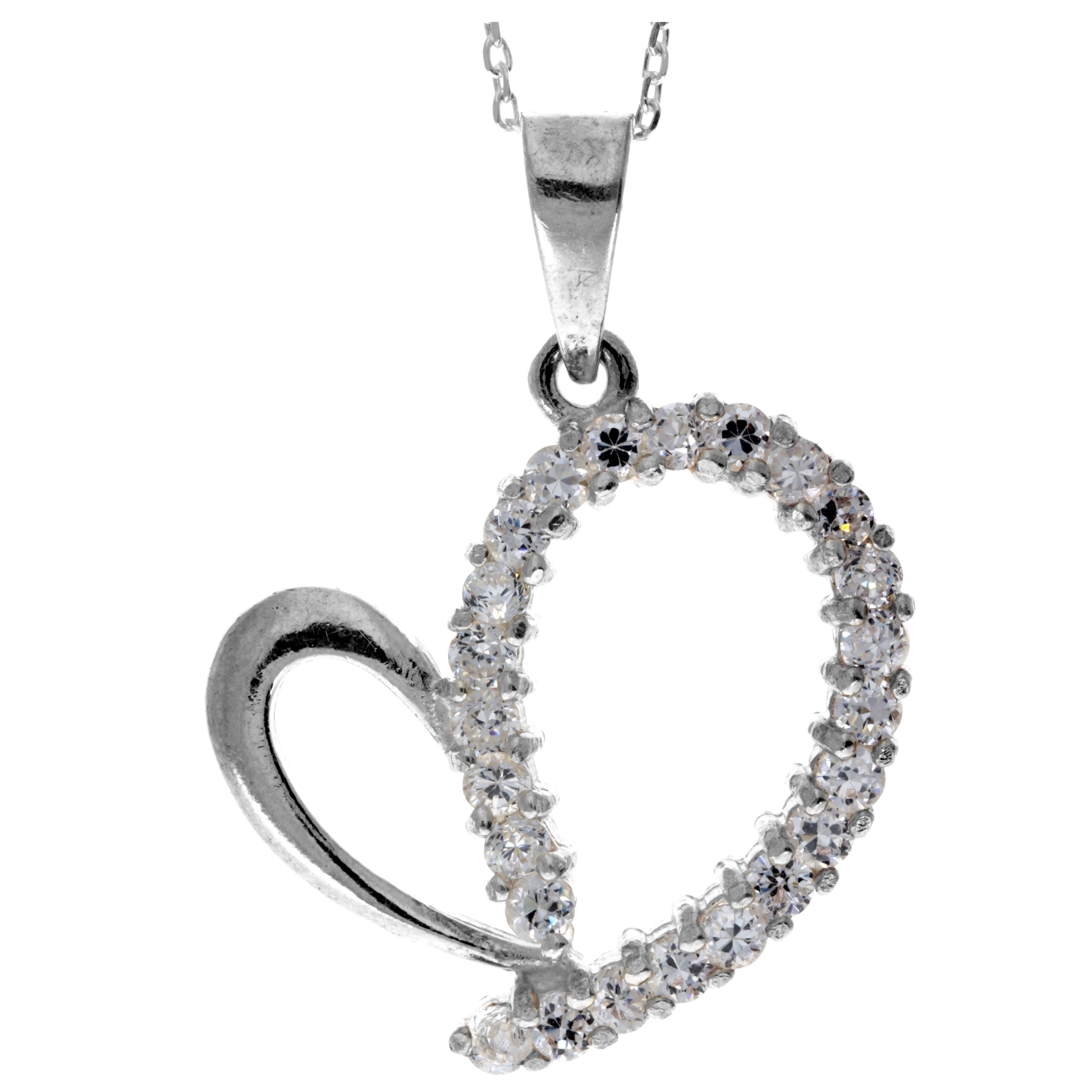 Sterling Silver Heart & Zirconia  Pendant- CZP001