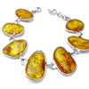 925 Sterling Silver & Genuine Cognac Baltic Amber Exclusive Link Bracelet with extender - BT178