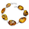 925 Sterling Silver & Genuine Cognac Baltic Amber Exclusive Link Bracelet with extender - BT179