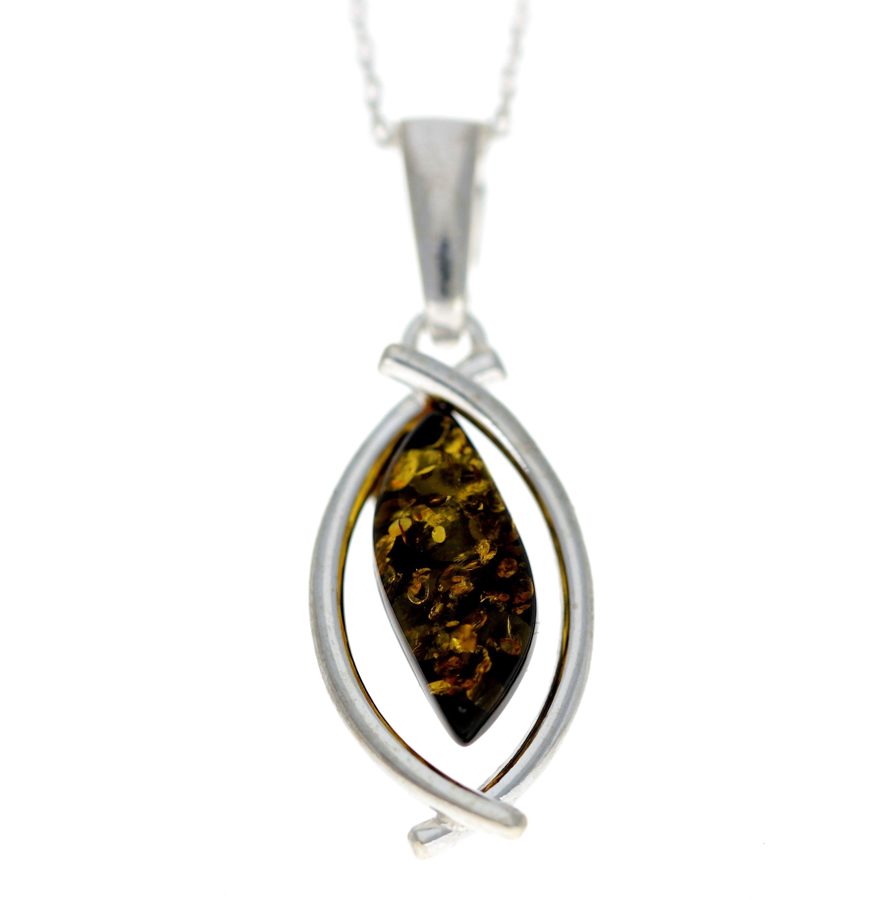 925 Sterling Silver & Genuine Baltic Amber Classic Pendant - G200