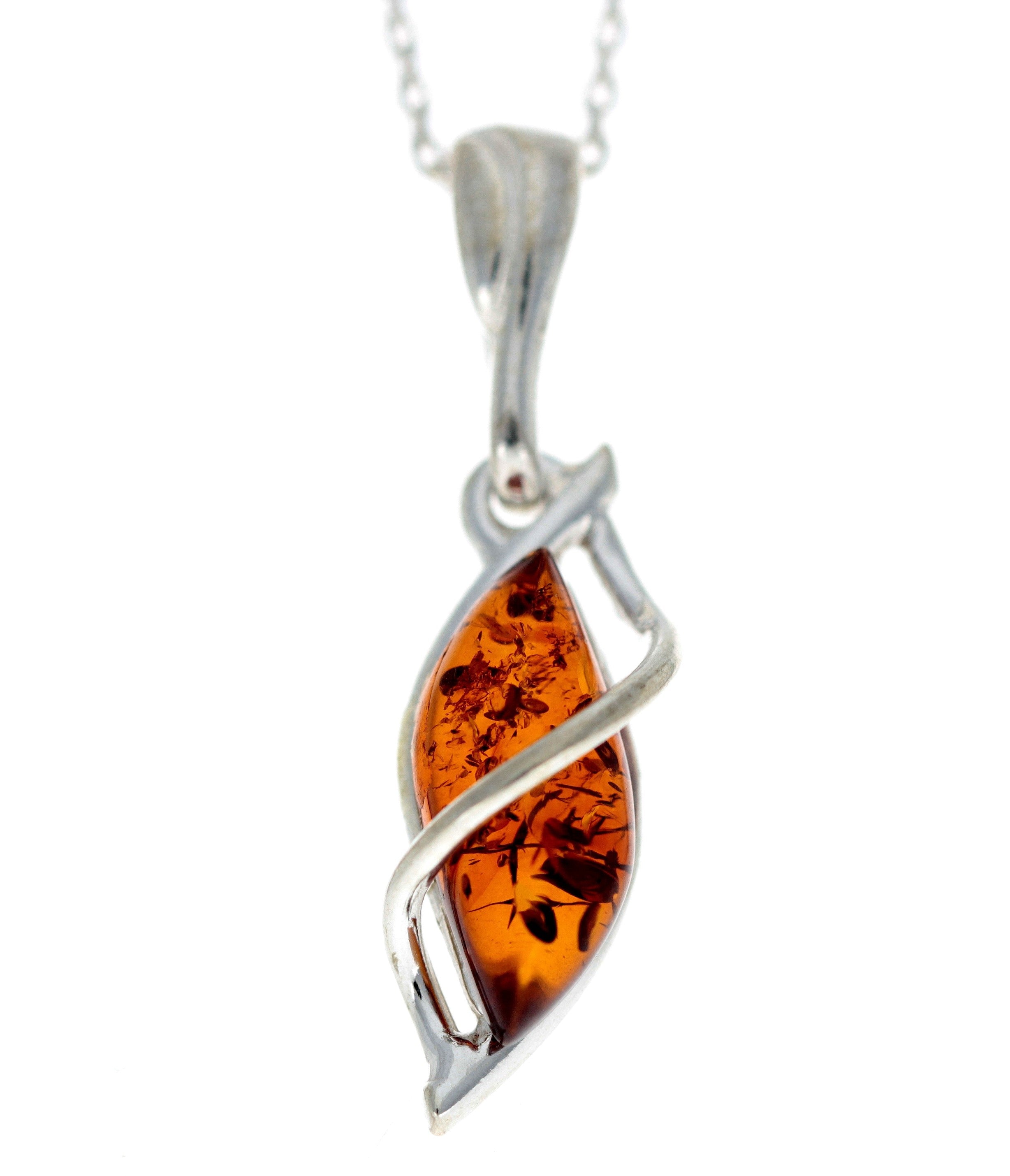 925 Sterling Silver & Genuine Baltic Amber Modern Pendant - G203