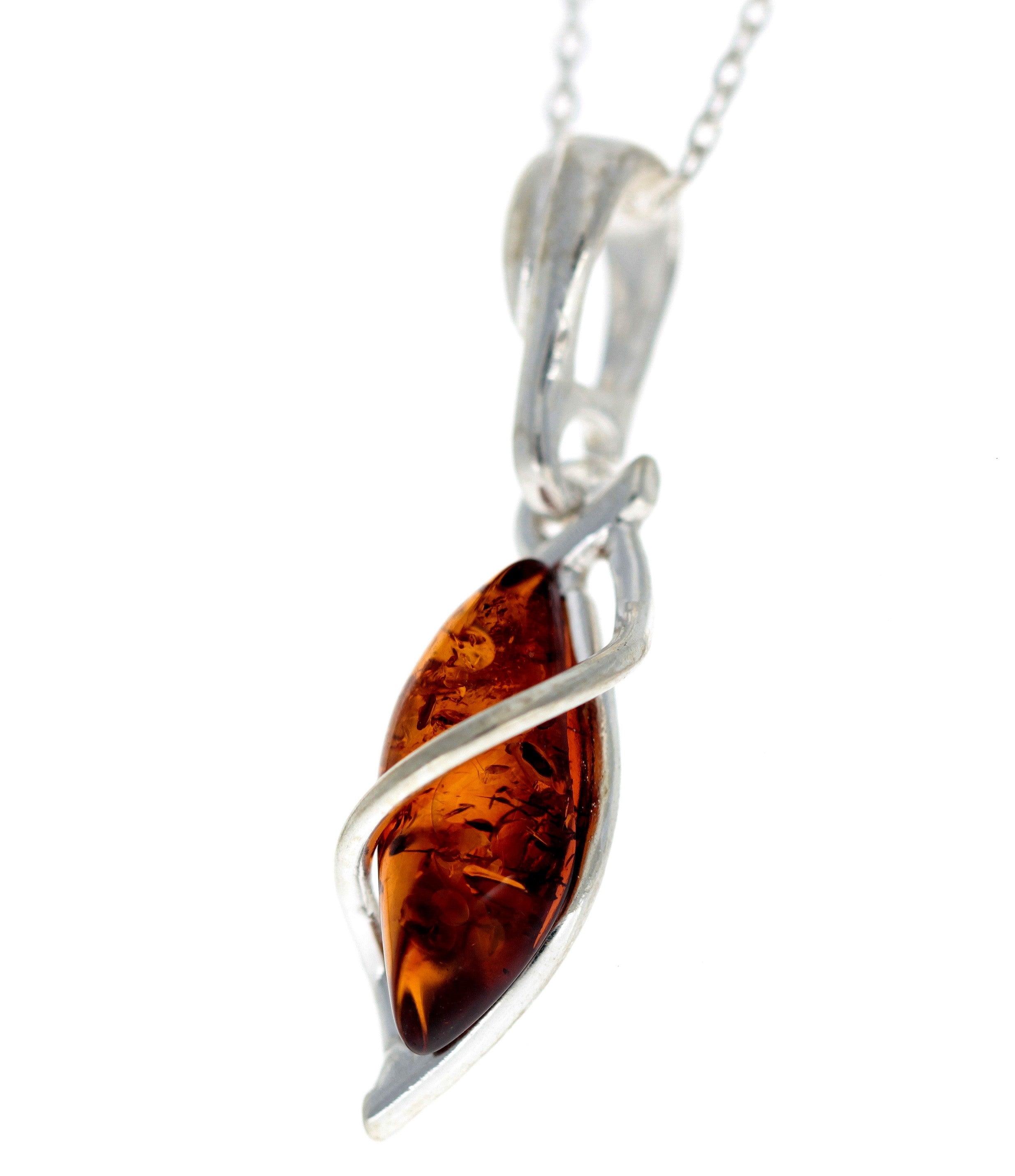 925 Sterling Silver & Genuine Baltic Amber Modern Pendant - G203