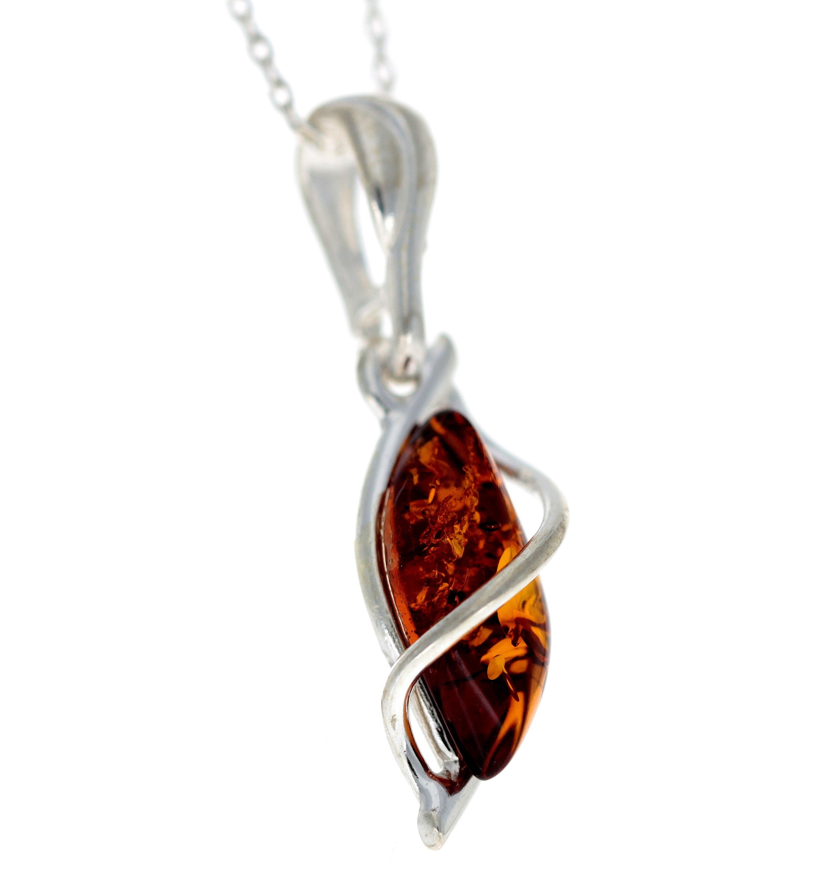 925 Sterling Silver & Genuine Baltic Amber Modern Pendant - G203