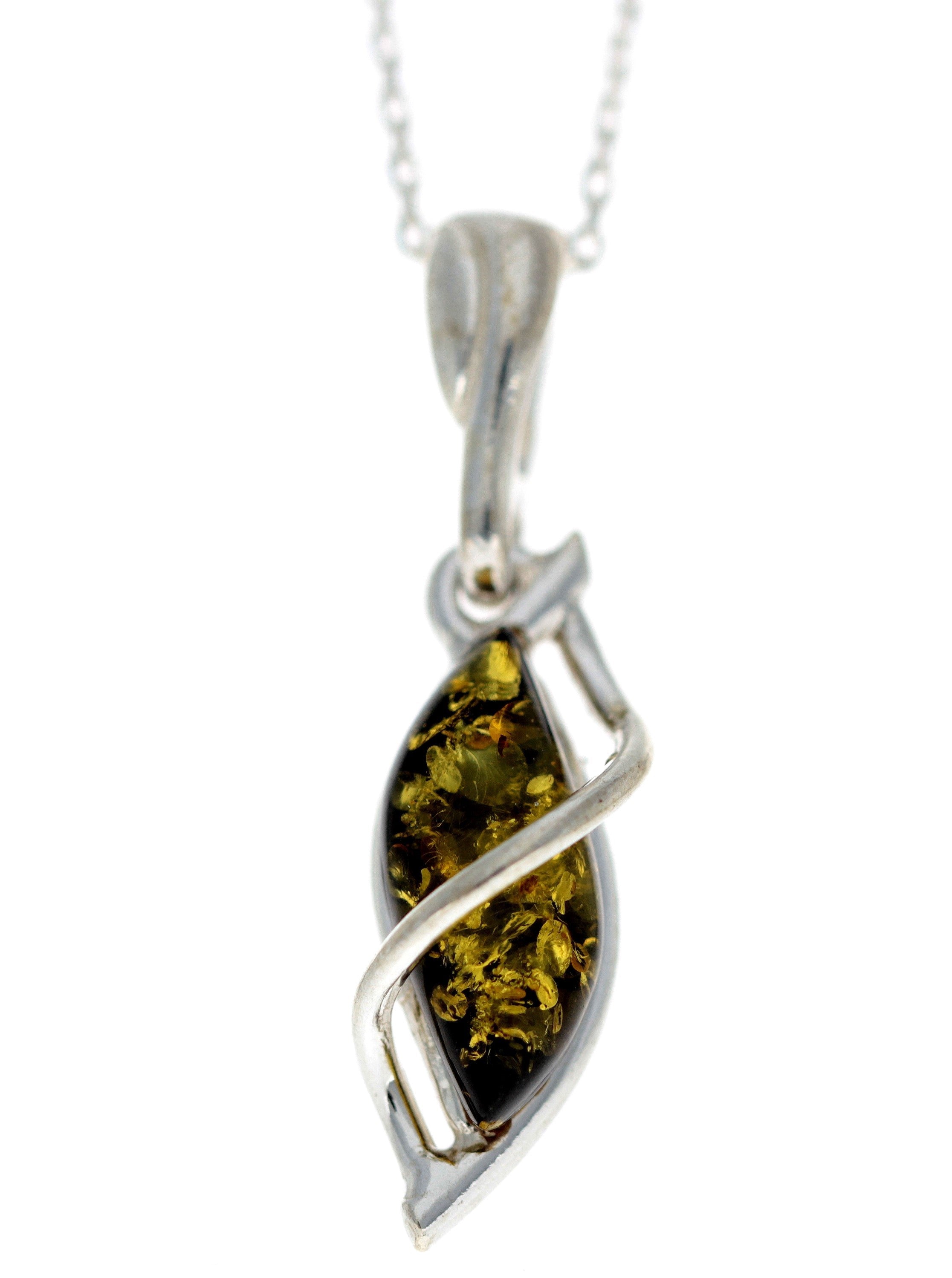 925 Sterling Silver & Genuine Baltic Amber Modern Pendant - G203