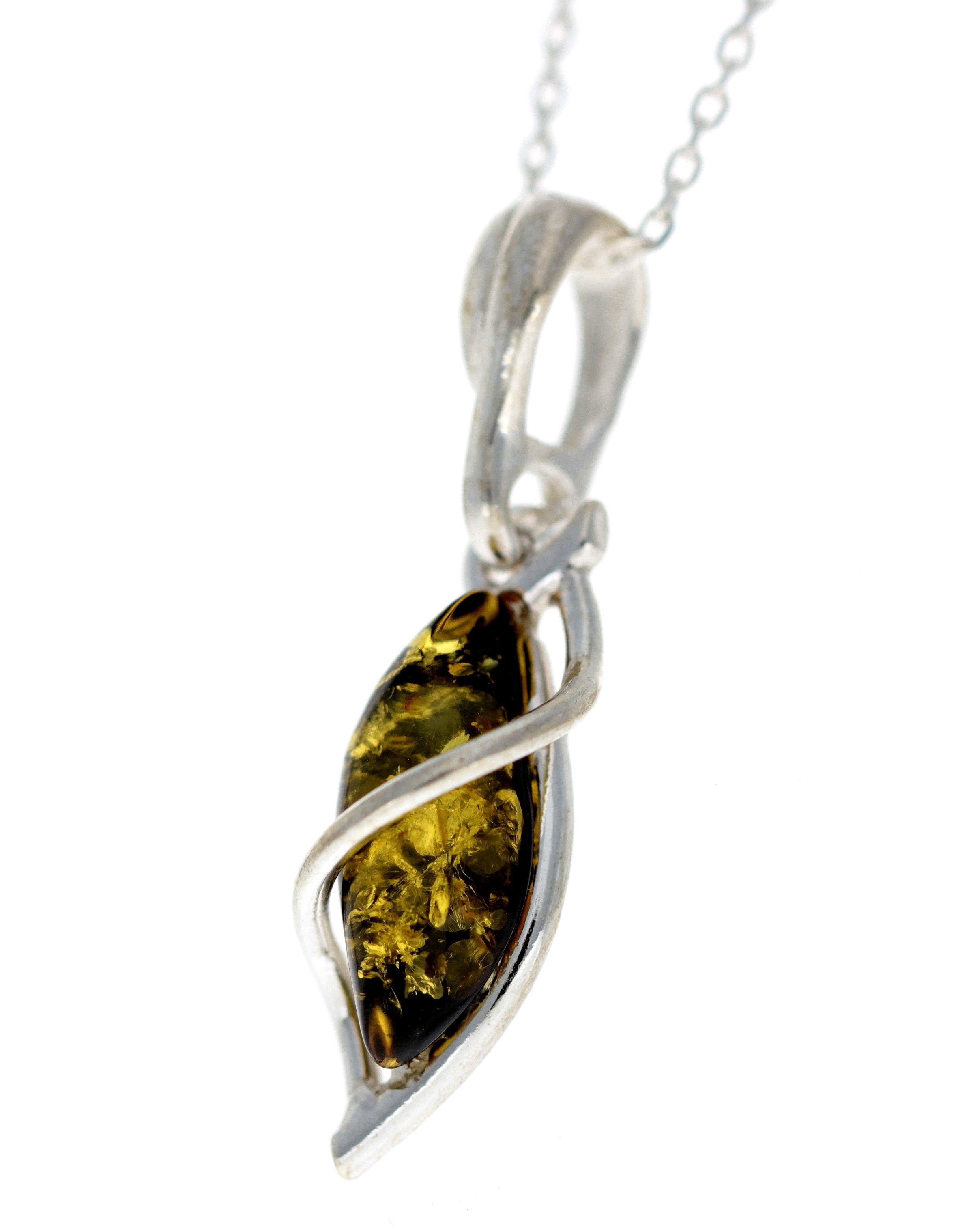 925 Sterling Silver & Genuine Baltic Amber Modern Pendant - G203