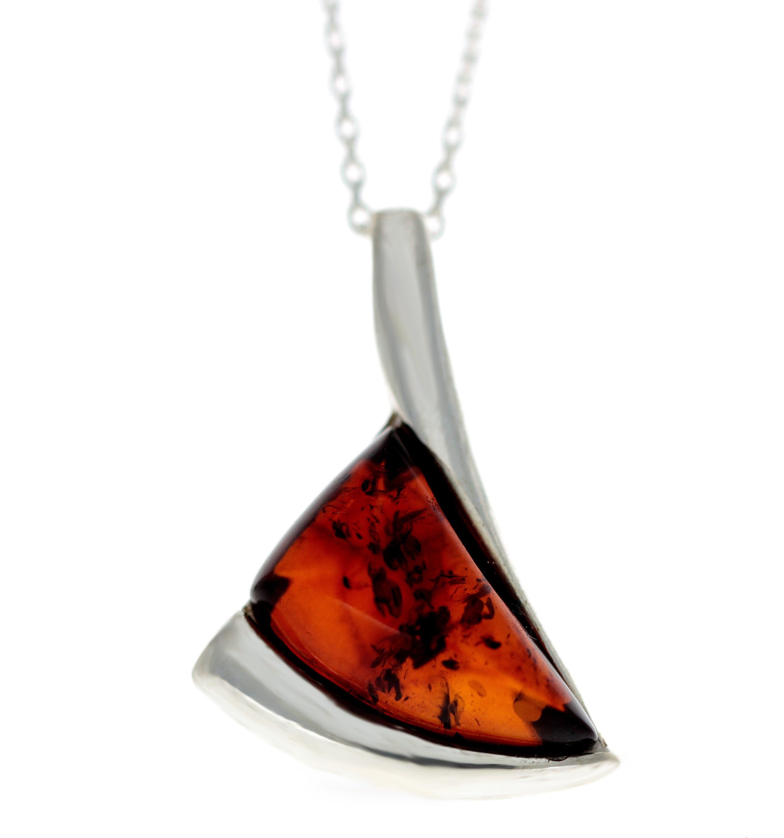 925 Sterling Silver & Genuine Baltic Amber Triagle Modern Pendant - G208