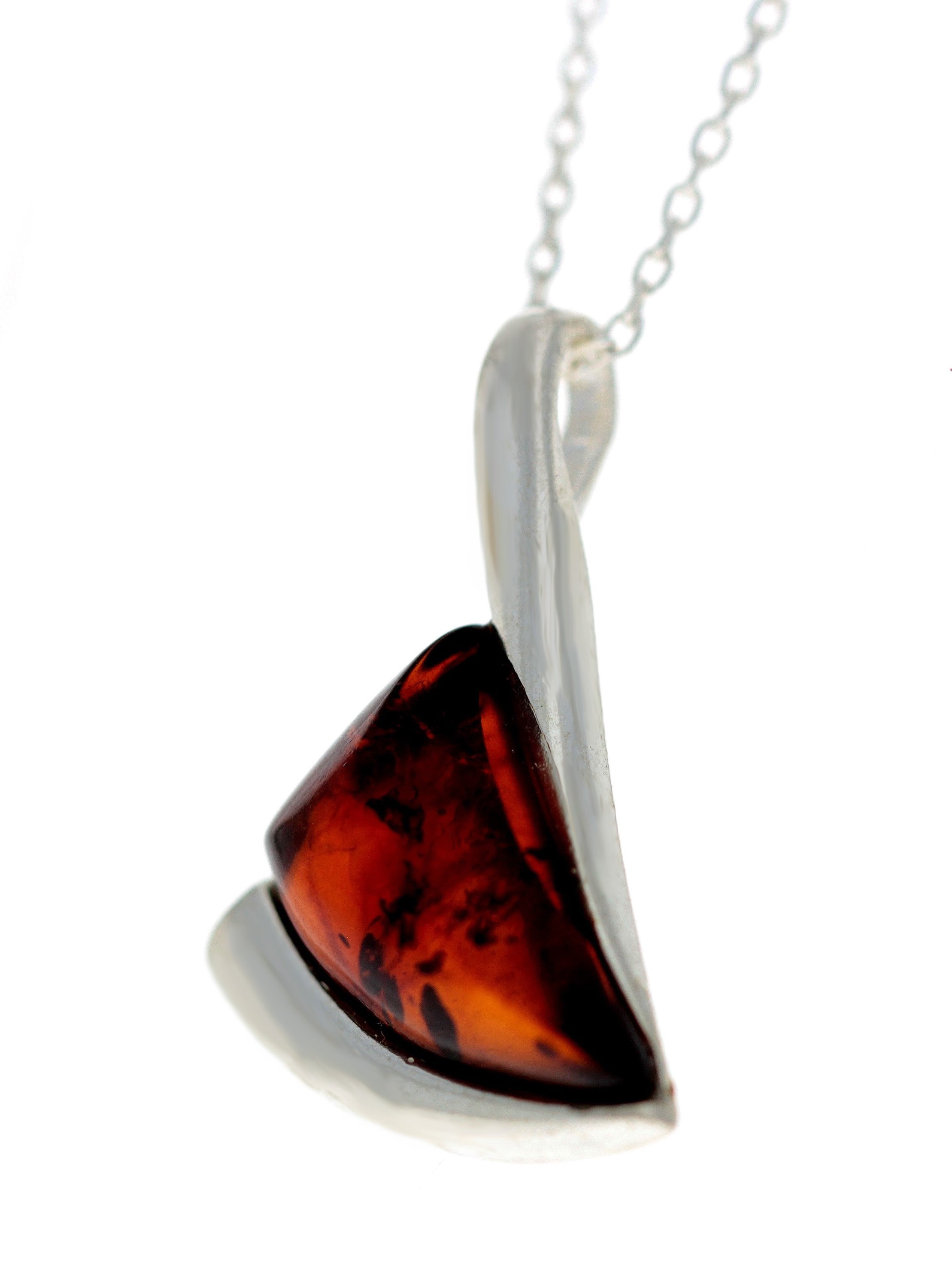 925 Sterling Silver & Genuine Baltic Amber Triagle Modern Pendant - G208