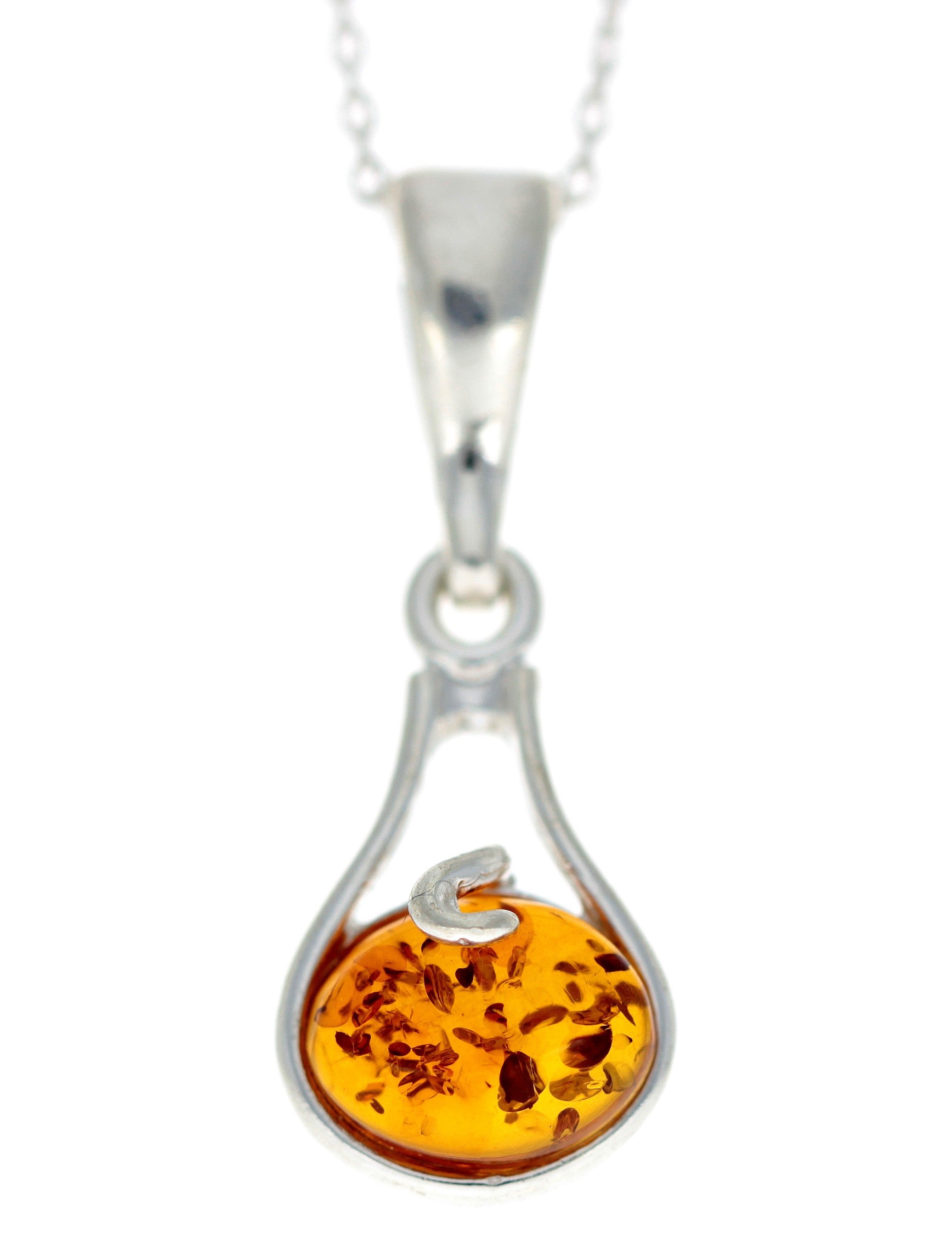 925 Sterling Silver & Genuine Baltic Amber Classic Pendant - G210