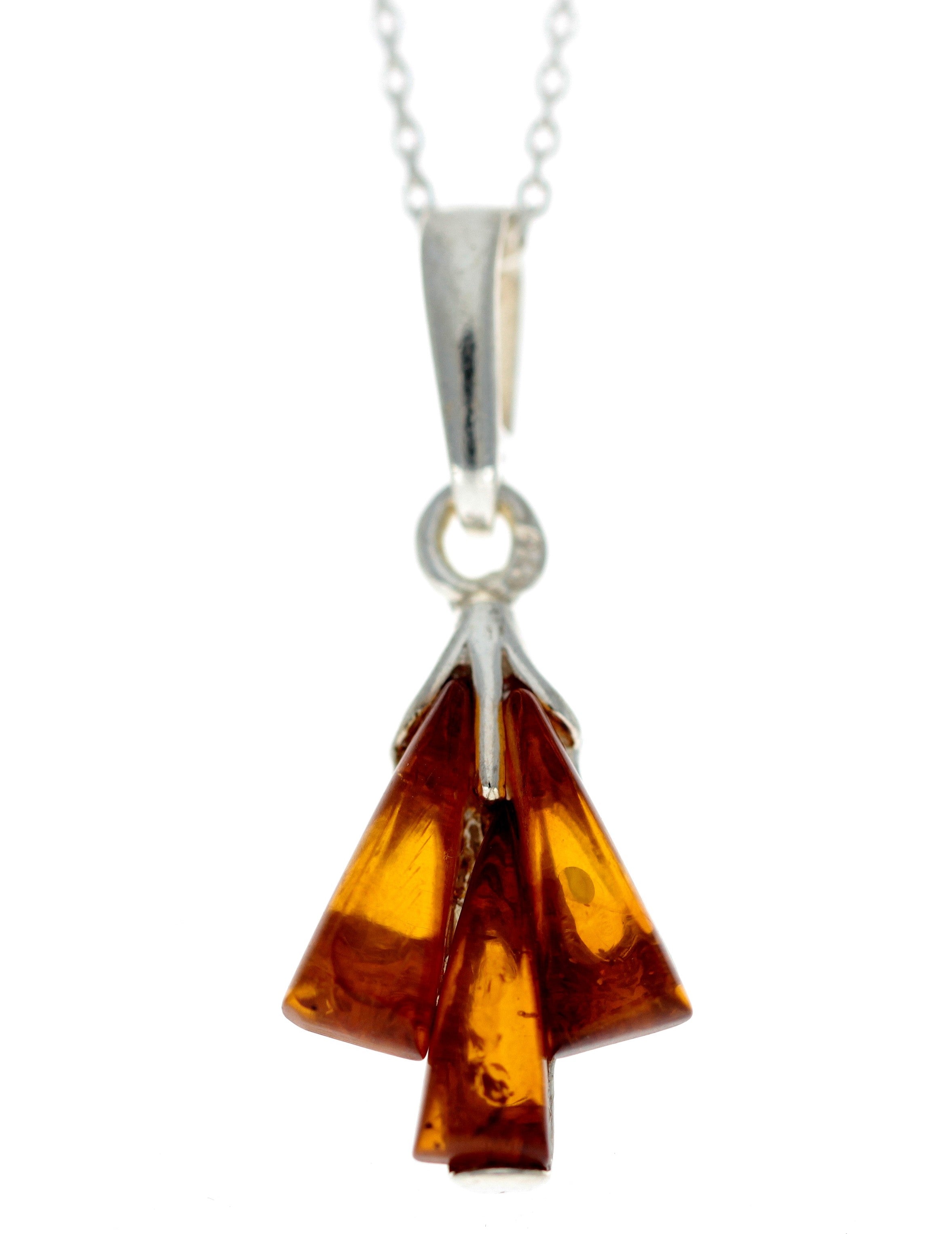 925 Sterling Silver & Genuine Baltic Amber Modern Pendant - G217