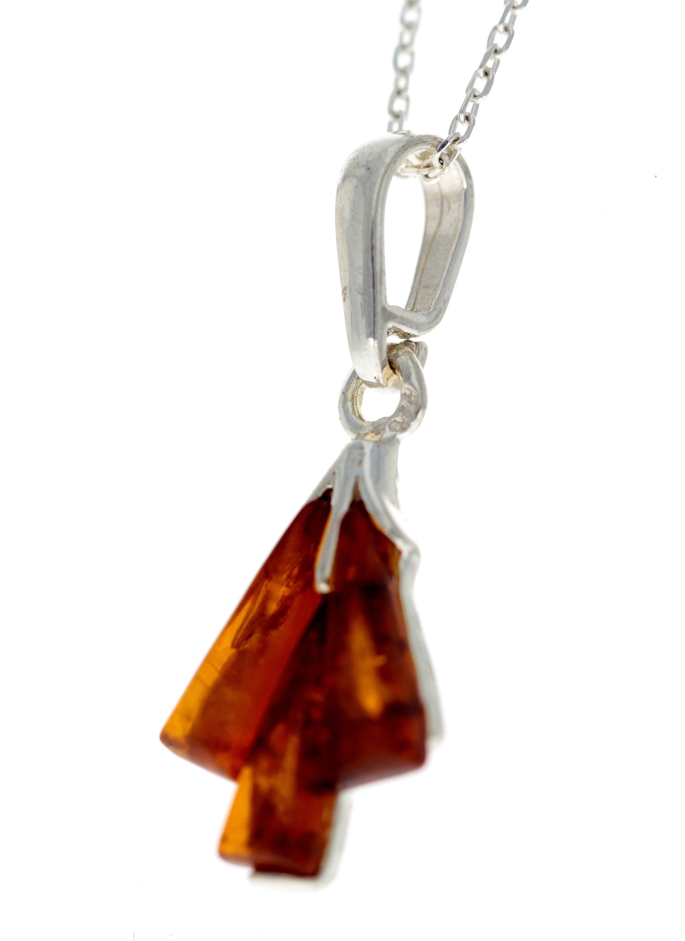 925 Sterling Silver & Genuine Baltic Amber Modern Pendant - G217