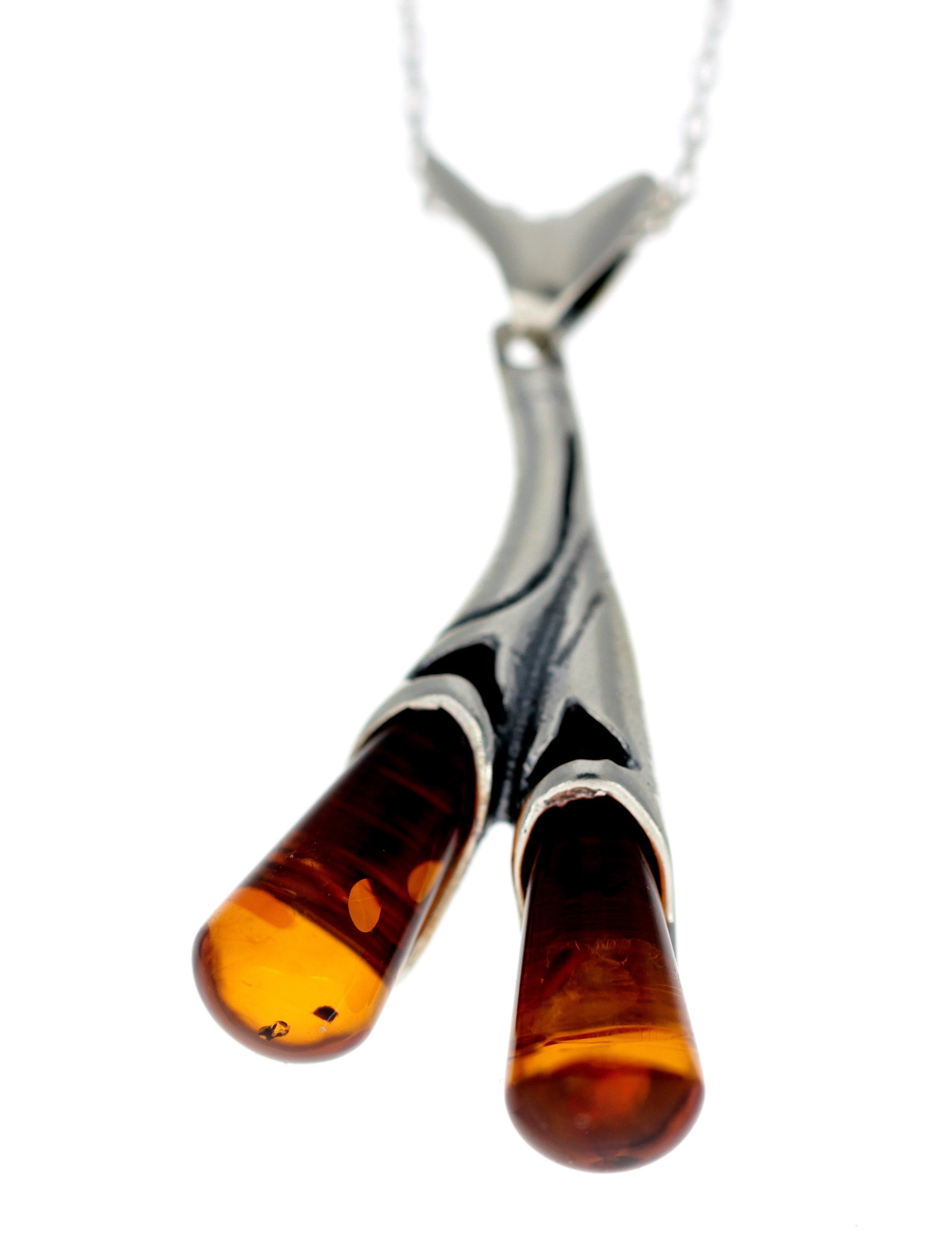 925 Sterling Silver & Genuine Baltic Amber Modern Pendant - G219