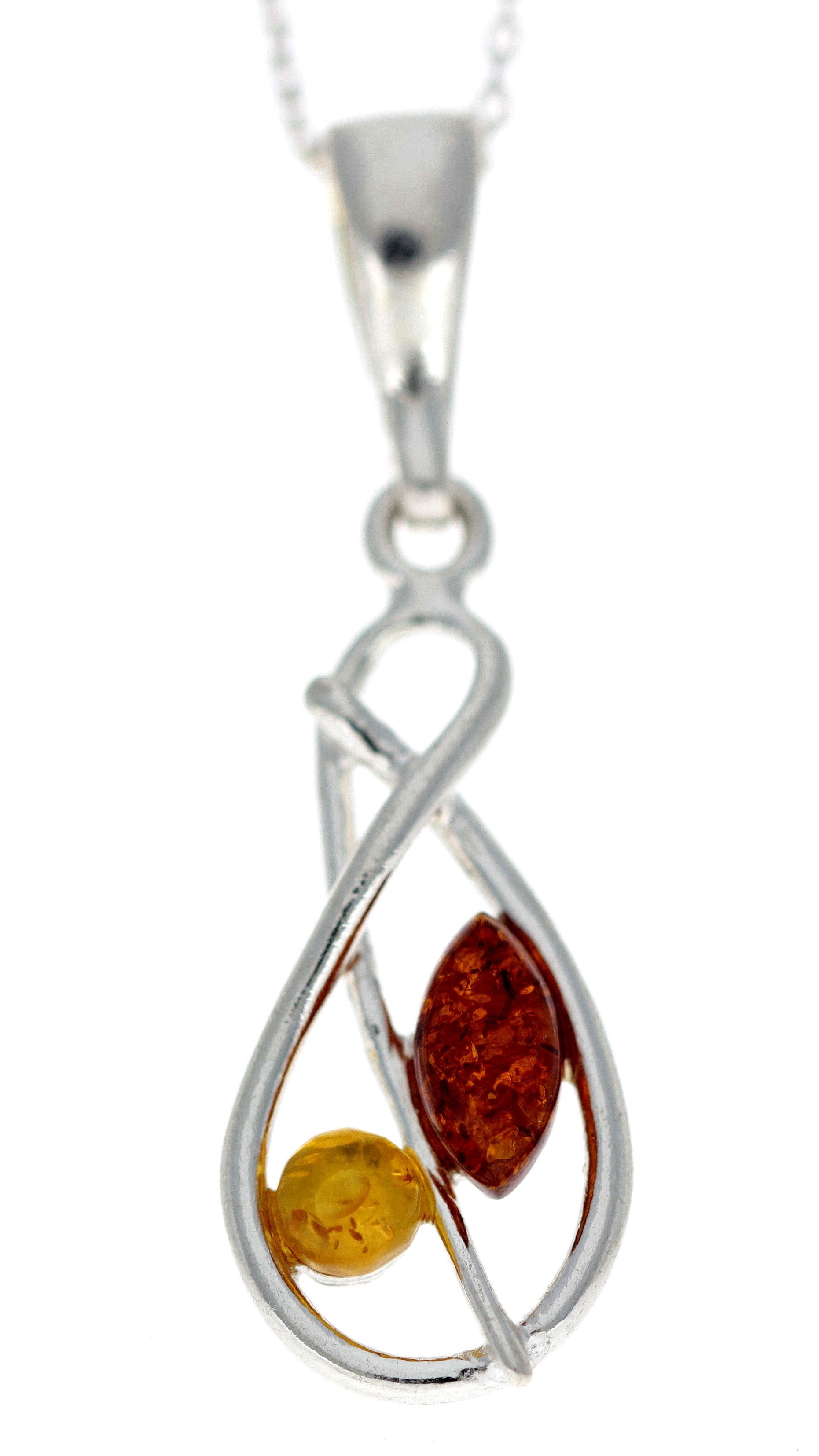 925 Sterling Silver & Genuine Baltic Amber Modern Pendant - G220