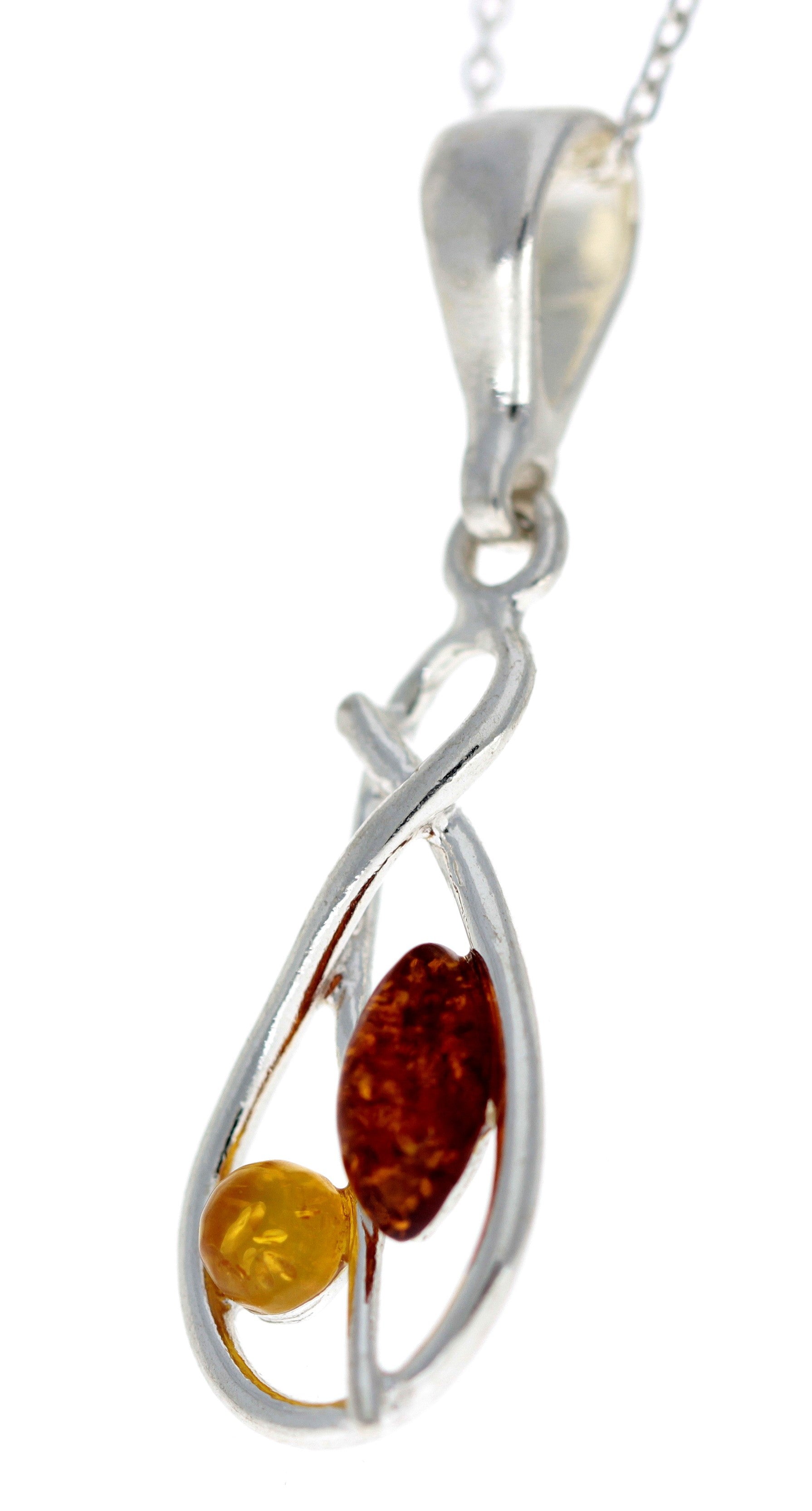 925 Sterling Silver & Genuine Baltic Amber Modern Pendant - G220