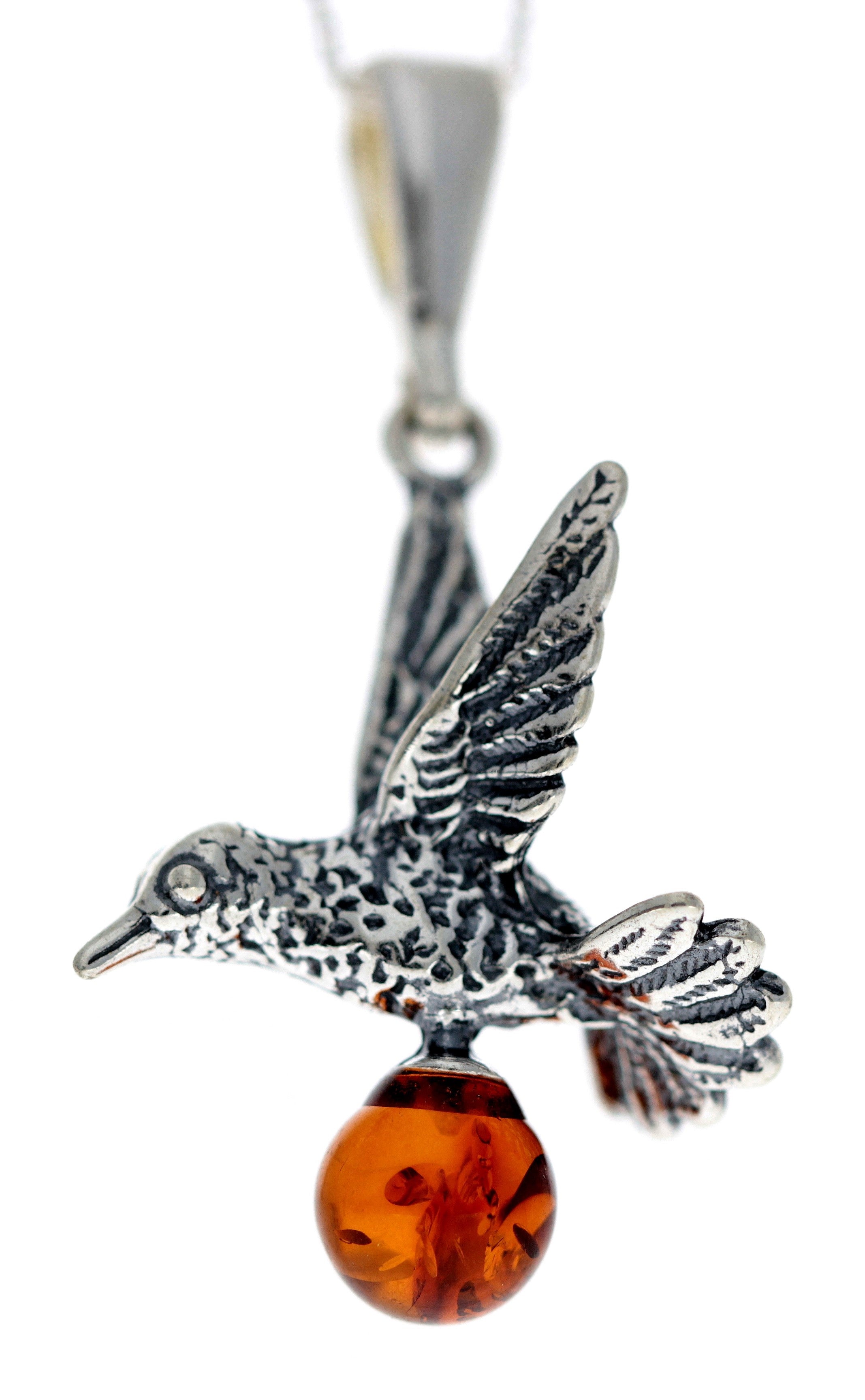 925 Sterling Silver Bird with Baltic Amber Ball - G227