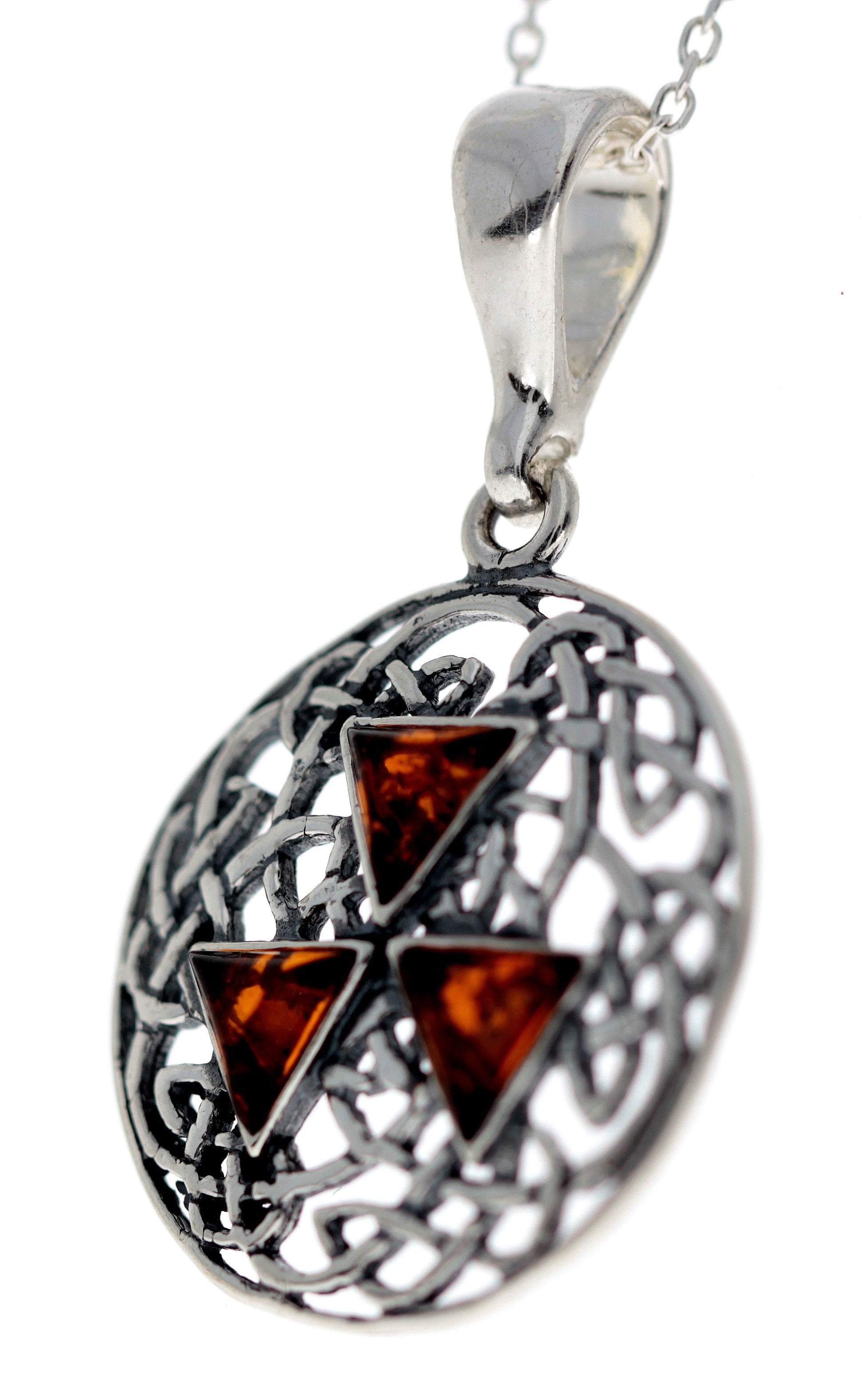 925 Sterling Silver & Genuine Baltic Amber Modern Medalion Pendant  G228