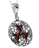 925 Sterling Silver & Genuine Baltic Amber Modern Medalion Pendant  G228