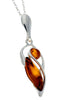 925 Sterling Silver & Genuine Baltic Amber 2 Stones Classic Pendant - G229